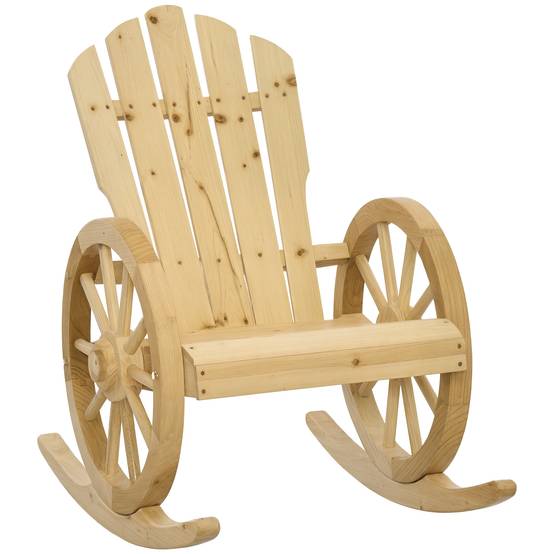 Fauteuil à Bascule Rustique Bois Sapin Jardin Terrasse Design Roue Naturel - ComfortXL Outdoor Living - Image 1