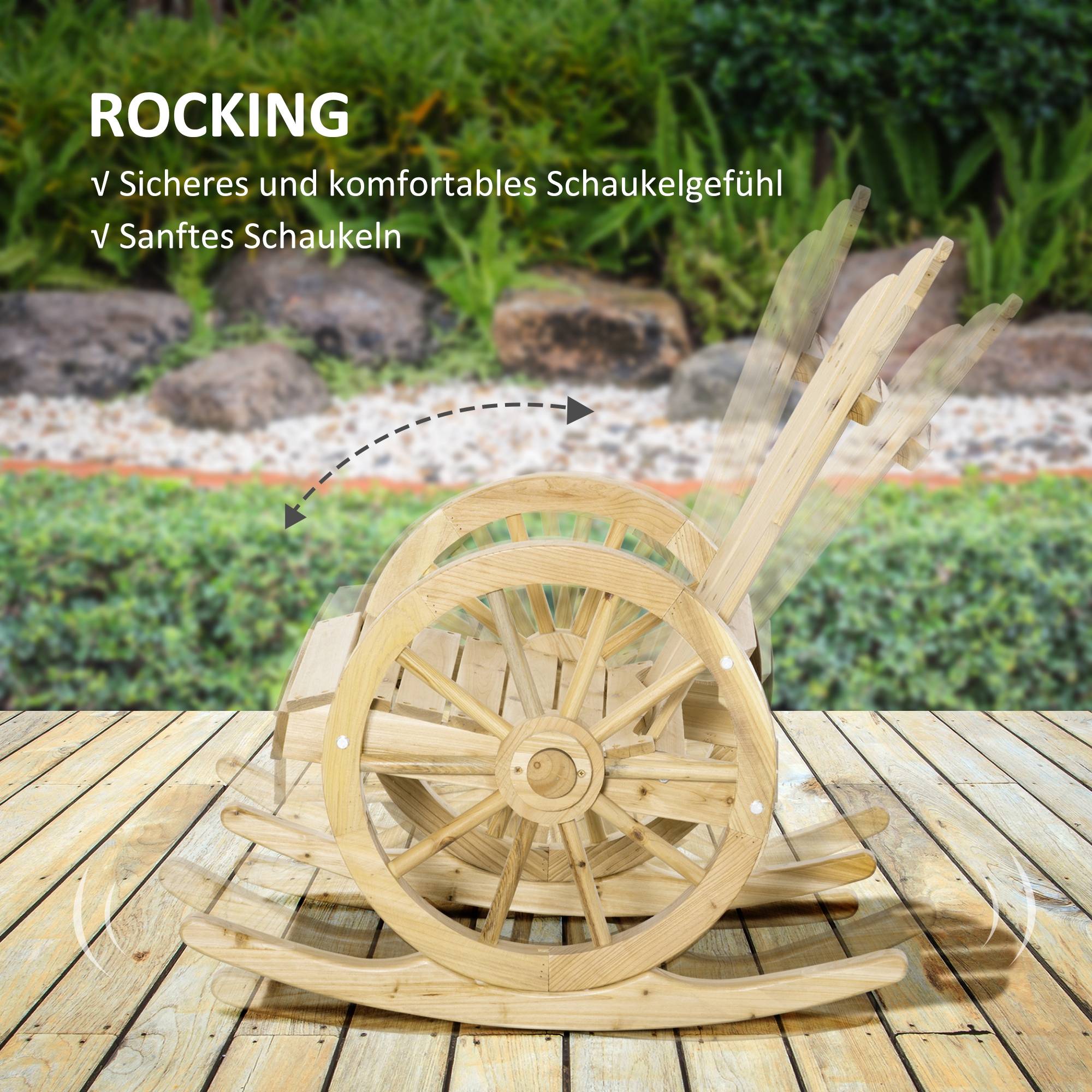 Fauteuil à Bascule Rustique Bois Sapin Jardin Terrasse Design Roue Naturel - ComfortXL Outdoor Living - Image 6
