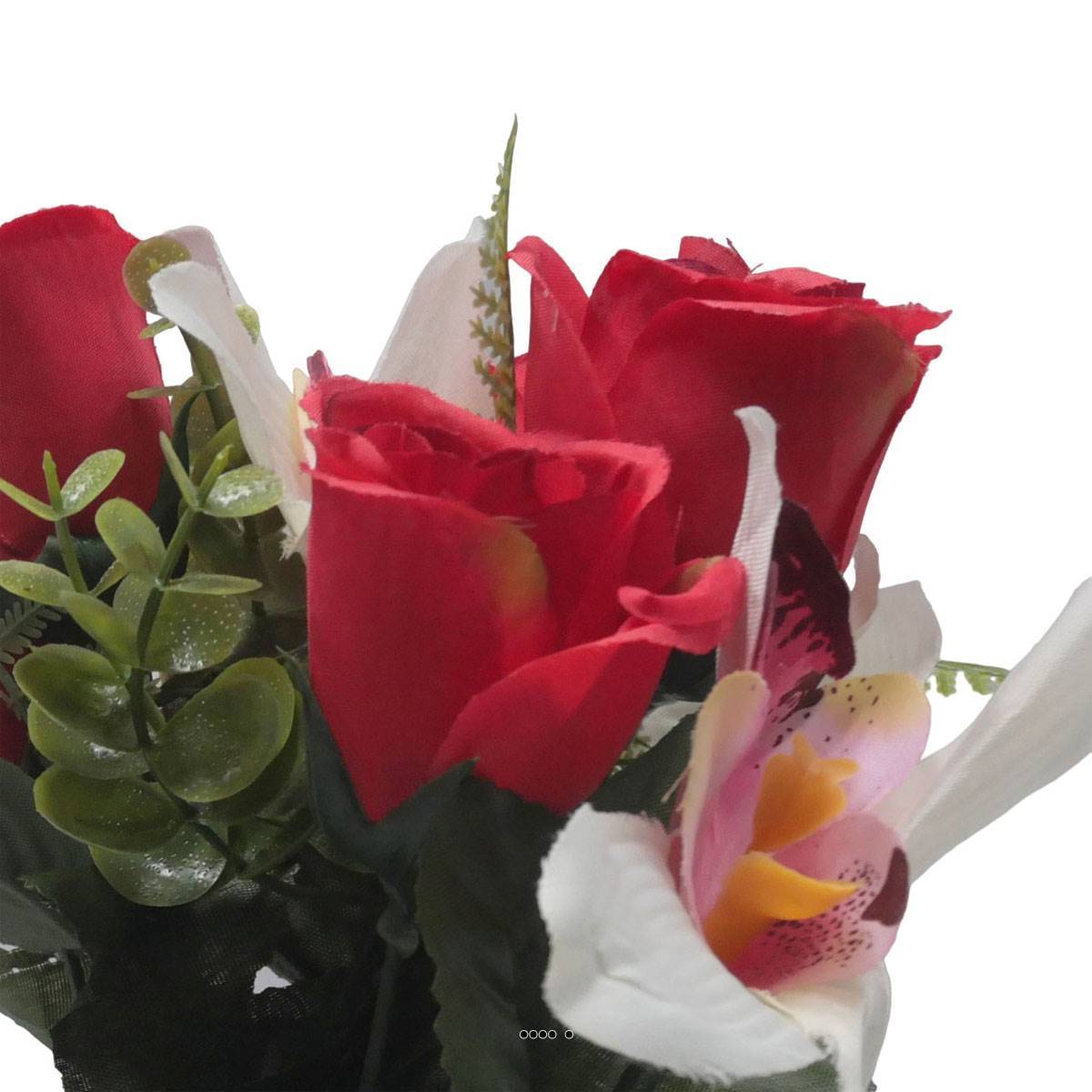 Artificielles - Pot de Rose, Lys et Orchidée artificiels pour la Toussaint Rouge - couleur: Rouge - Imagen 3