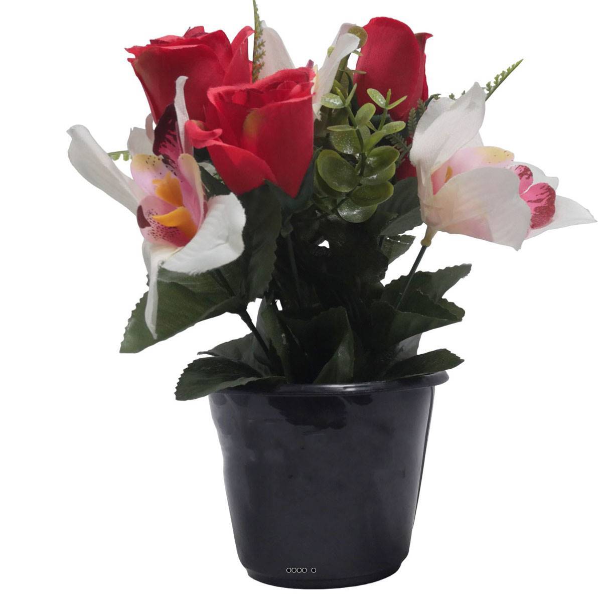 Artificielles - Pot de Rose, Lys et Orchidée artificiels pour la Toussaint Rouge - couleur: Rouge - Imagen 2