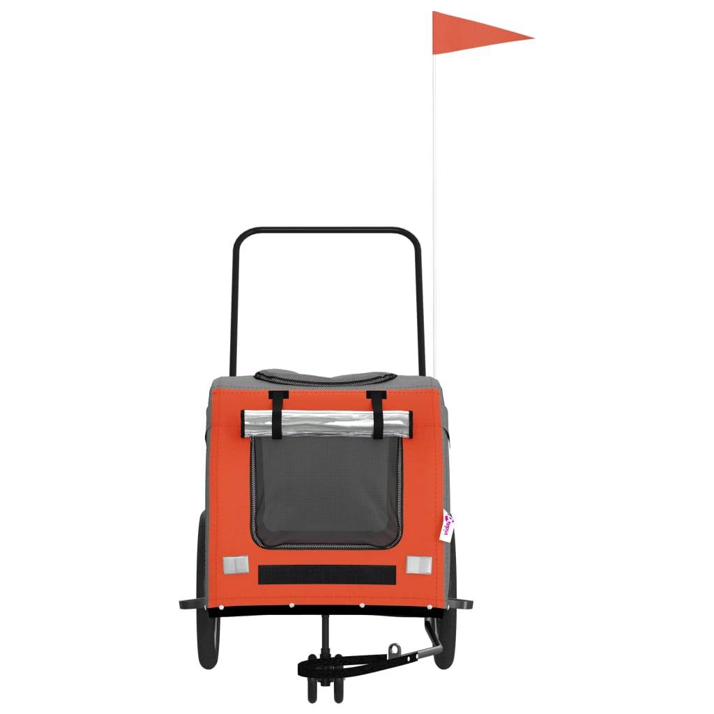 Remorque de vélo pour animaux fer et tissu Oxford orange et gris 63 x 121 x 65 cm - PANGIVO - Image 4