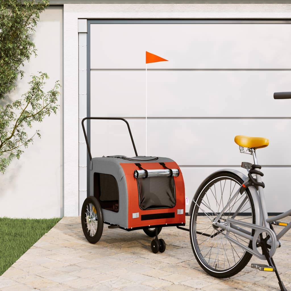 Remorque de vélo pour animaux fer et tissu Oxford orange et gris 63 x 121 x 65 cm - PANGIVO - Image 1