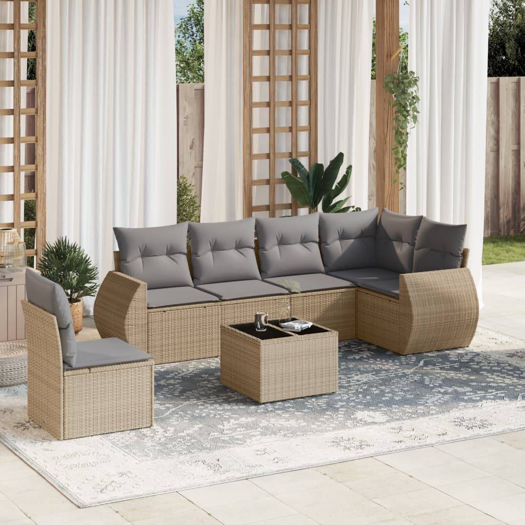 Salon de jardin bas 6 places en résine tressée pour détente extérieure Beige et Gris - ComfortXL Outdoor Living - Image 1