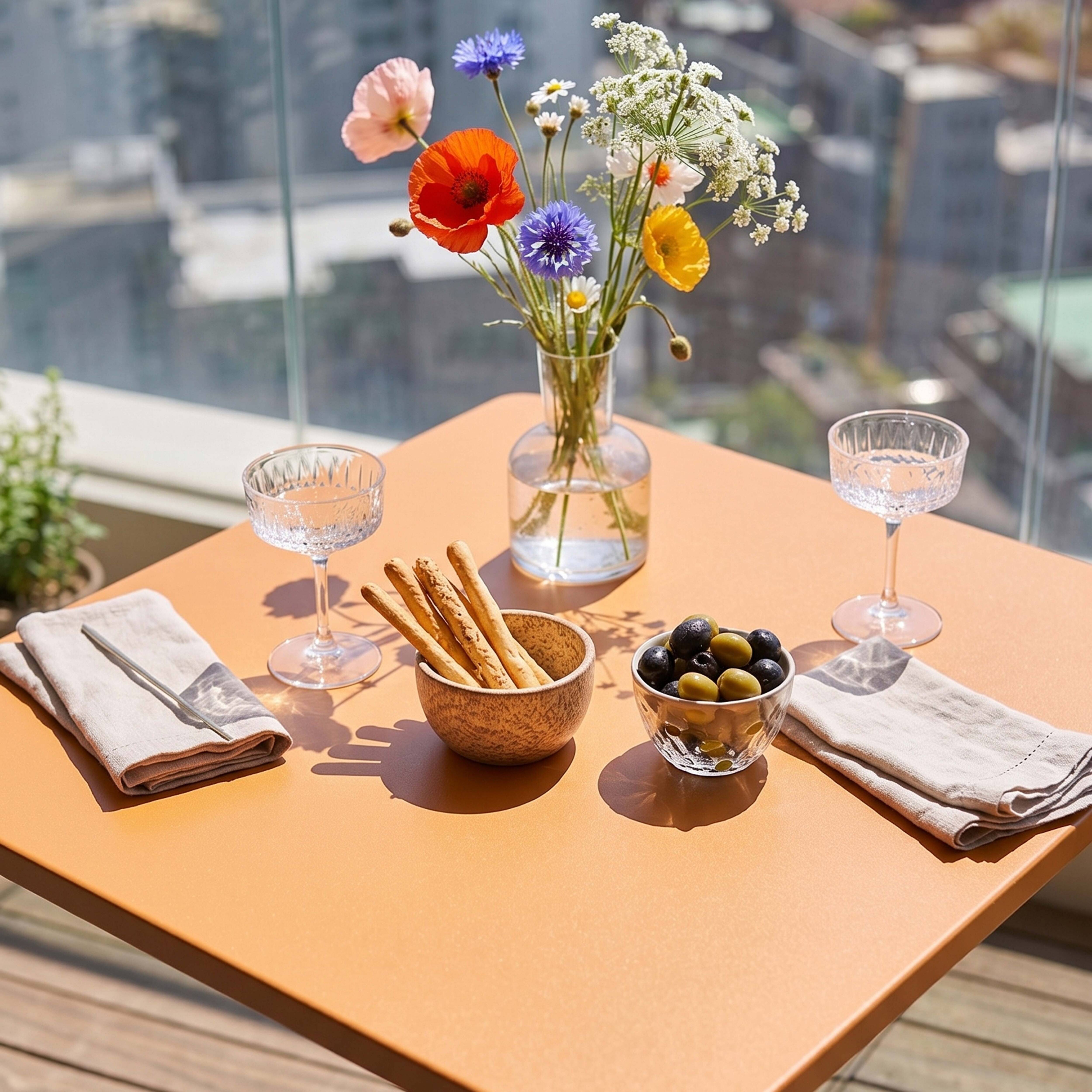 Oviala - Table de jardin carrée en métal 70 cm 4 places caramel Palavas - Oviala - Image 3