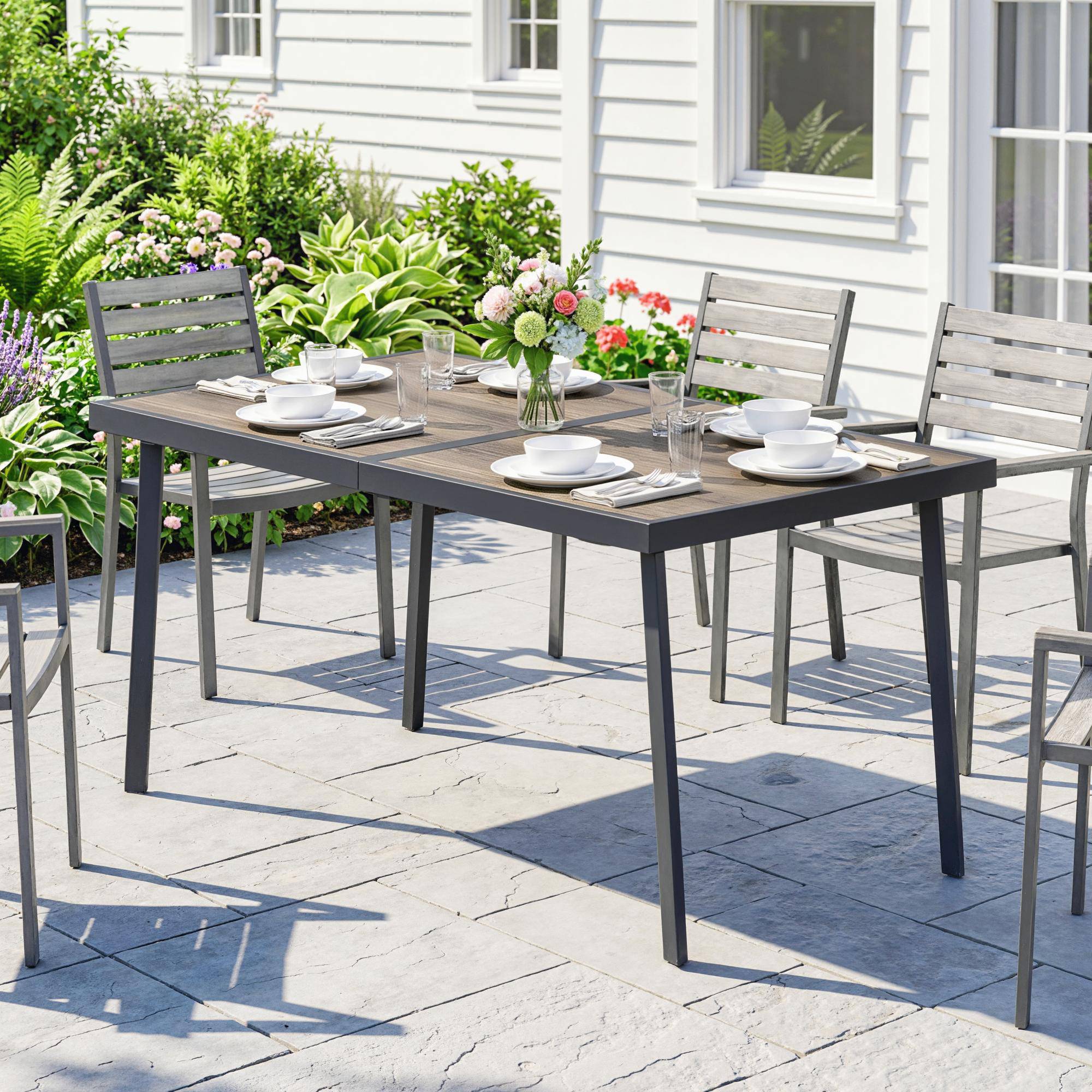 ComfortXL - Table de jardin acier effet bois gris 145 x 85 cm pour 6 personnes résistante - ComfortXL Outdoor Living - Image 3