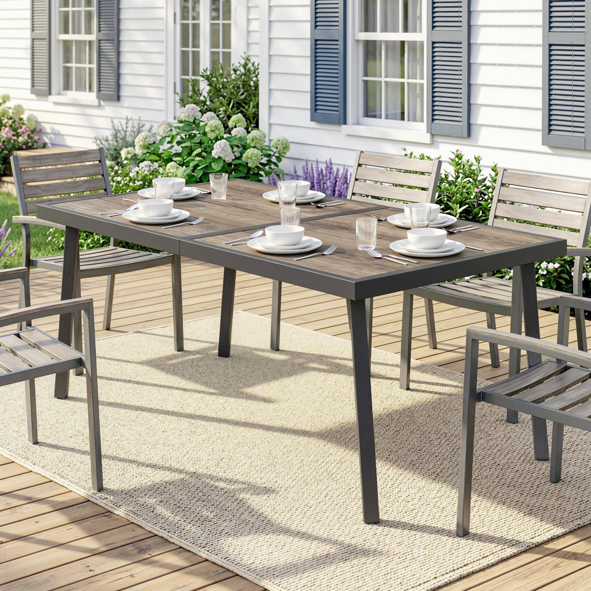 ComfortXL - Table de jardin acier effet bois gris 145 x 85 cm pour 6 personnes résistante - ComfortXL Outdoor Living - Image 4