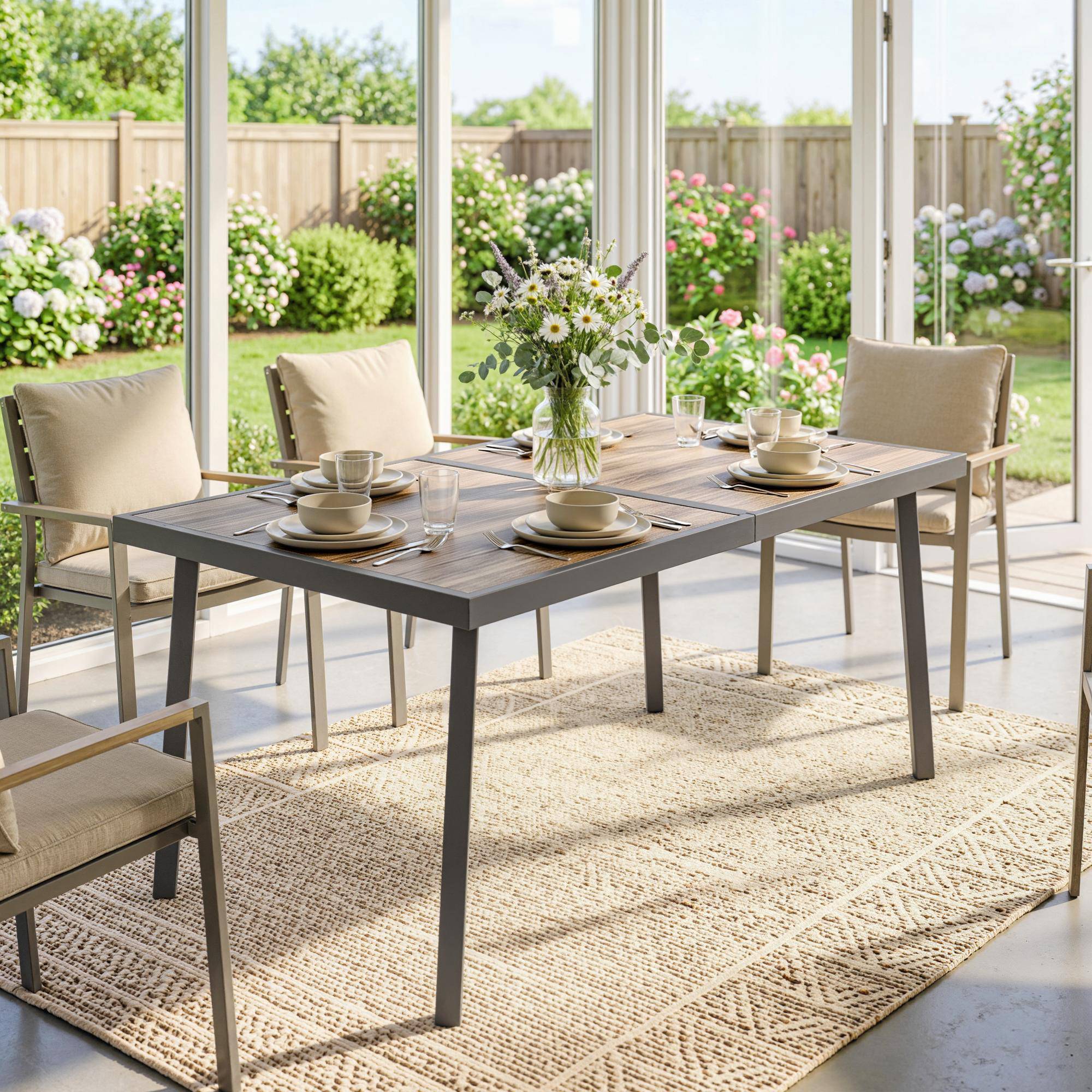 ComfortXL - Table de jardin acier effet bois gris 145 x 85 cm pour 6 personnes résistante - ComfortXL Outdoor Living - Image 9