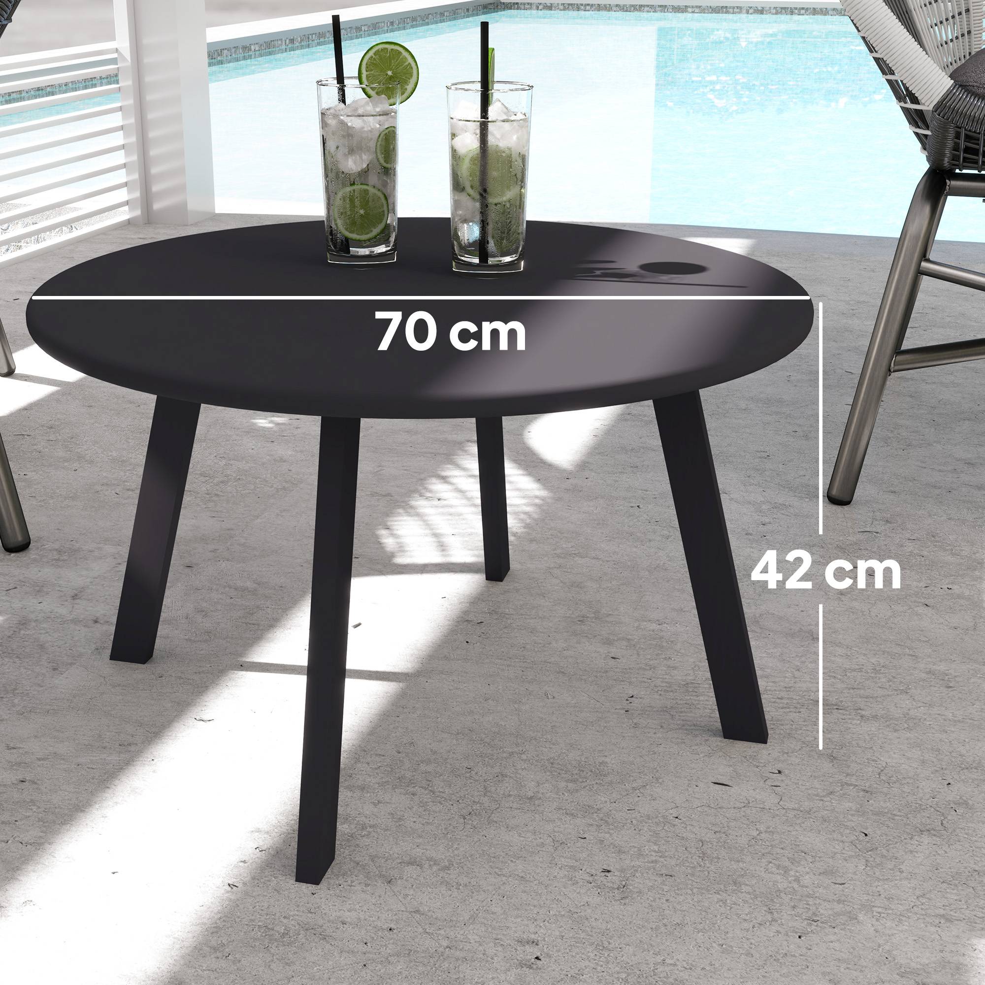 ComfortXL - Table basse ronde métal pour patio salon bords sécurisés patins antidérapants noir 70x42cm - ComfortXL Outdoor Living - Image 5