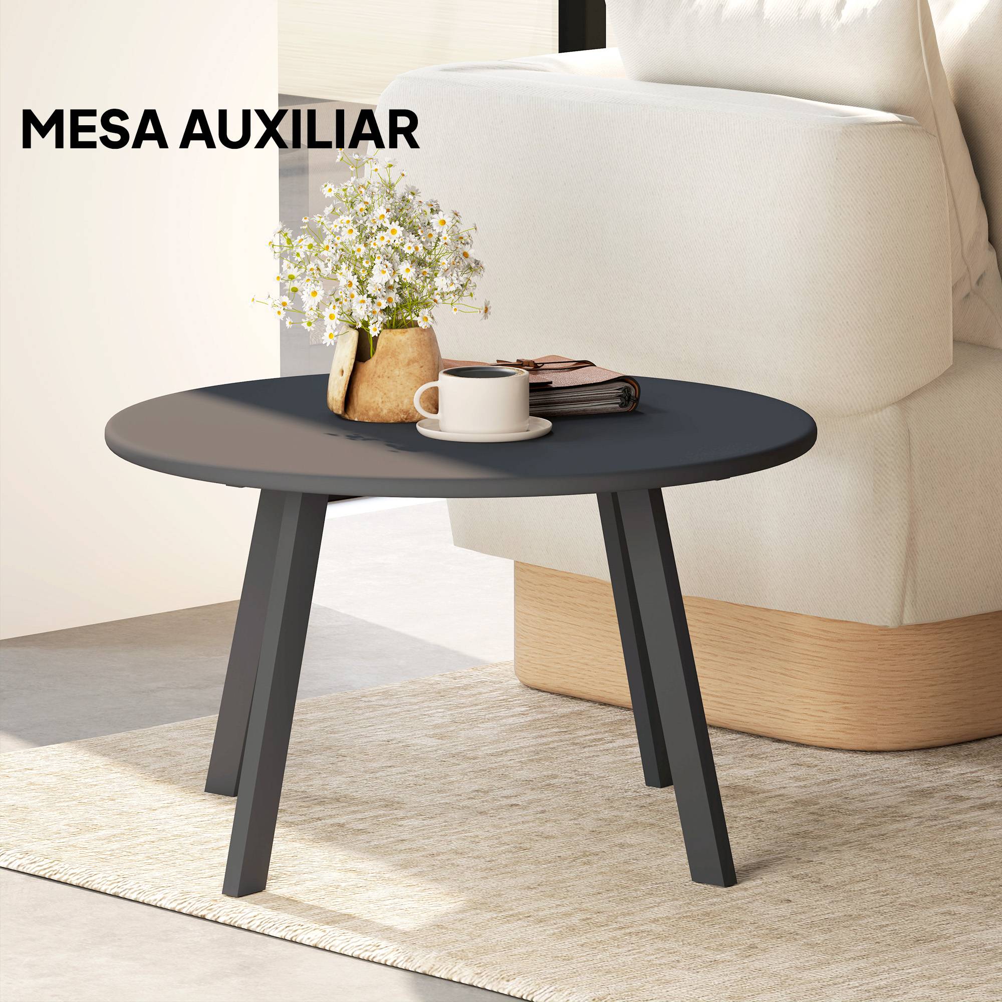 ComfortXL - Table basse ronde métal pour patio salon bords sécurisés patins antidérapants noir 70x42cm - ComfortXL Outdoor Living - Image 9