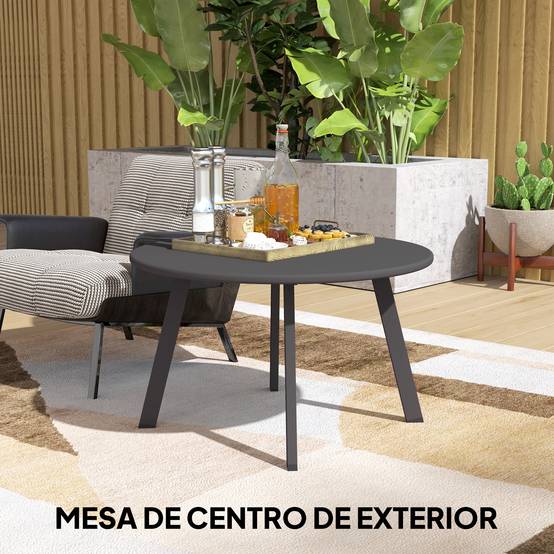 ComfortXL - Table basse ronde métal pour patio salon bords sécurisés patins antidérapants noir 70x42cm - ComfortXL Outdoor Living - Image 10