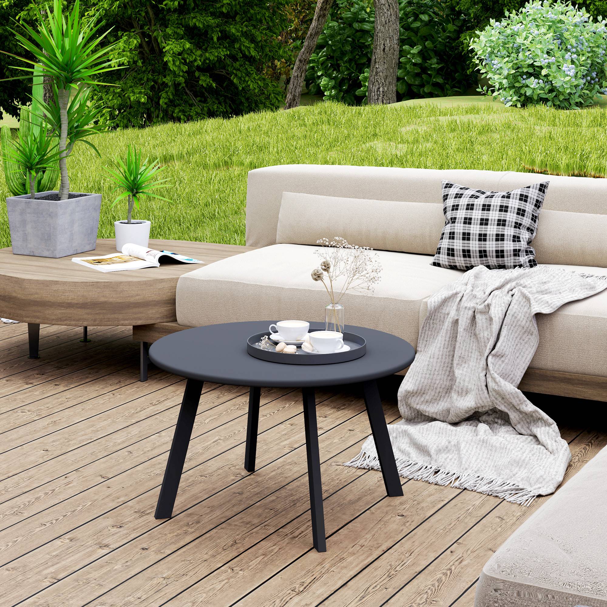 ComfortXL - Table basse ronde métal pour patio salon bords sécurisés patins antidérapants noir 70x42cm - ComfortXL Outdoor Living - Image 4