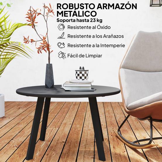 ComfortXL - Table basse ronde métal pour patio salon bords sécurisés patins antidérapants noir 70x42cm - ComfortXL Outdoor Living - Image 7
