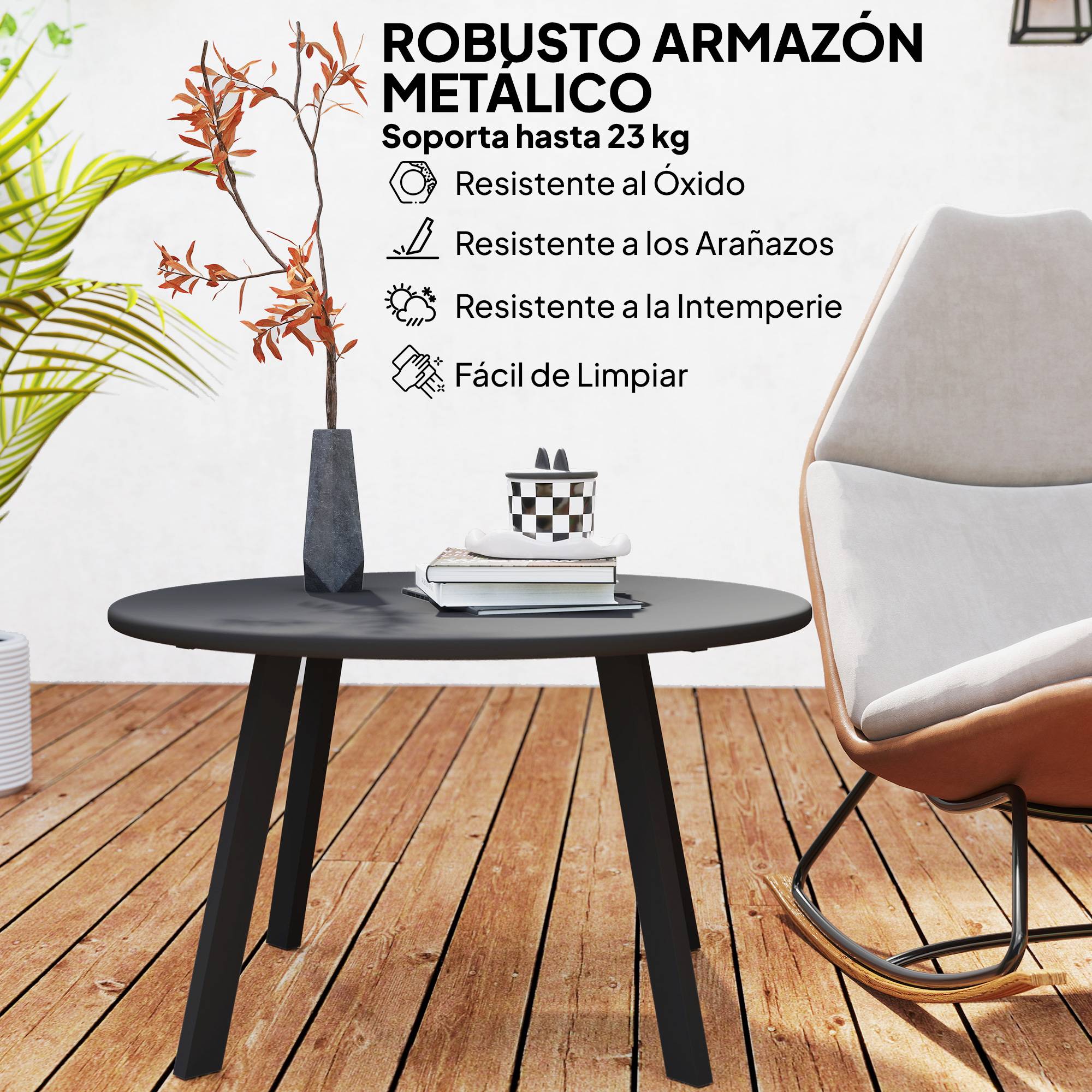 ComfortXL - Table basse ronde métal pour patio salon bords sécurisés patins antidérapants noir 70x42cm - ComfortXL Outdoor Living - Image 7