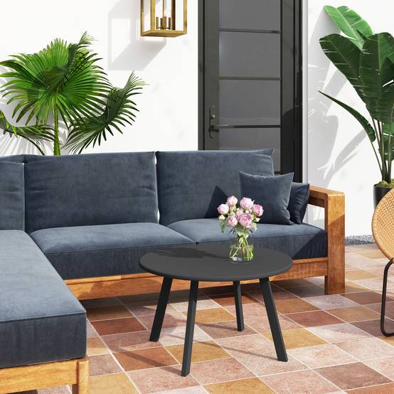 ComfortXL - Table basse ronde métal pour patio salon bords sécurisés patins antidérapants noir 70x42cm - ComfortXL Outdoor Living - Image 3