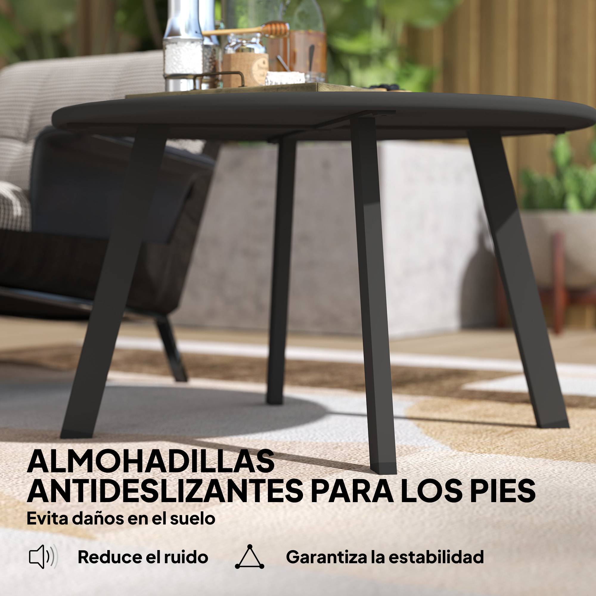 ComfortXL - Table basse ronde métal pour patio salon bords sécurisés patins antidérapants noir 70x42cm - ComfortXL Outdoor Living - Image 8