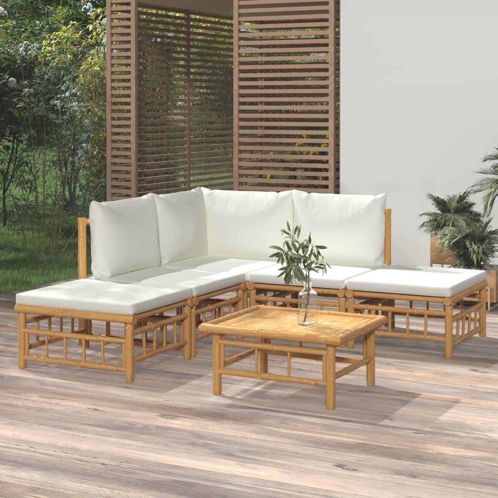 Vidaxl - Salon de jardin 6 pcs avec coussins blanc crème bambou vidaXL 3155175 - Imagen 1