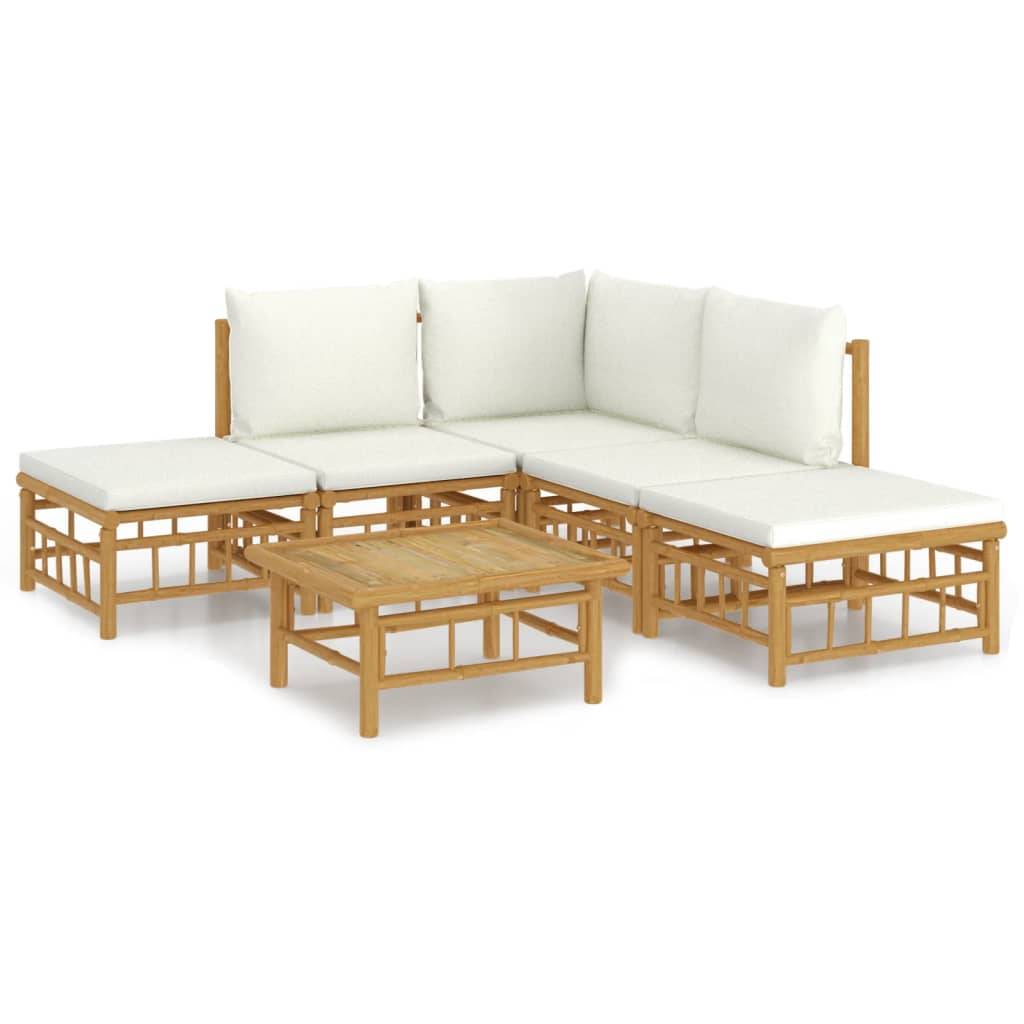 Vidaxl - Salon de jardin 6 pcs avec coussins blanc crème bambou vidaXL 3155175 - Imagen 2
