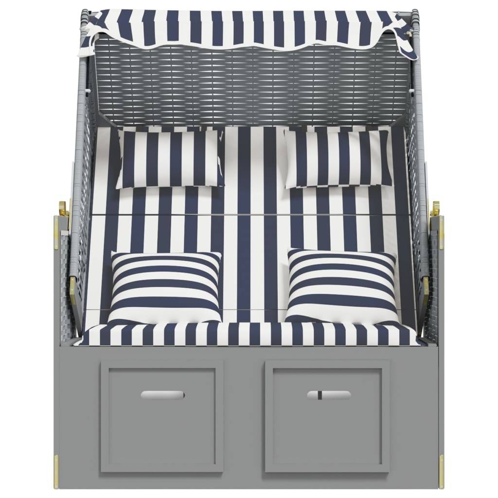 Helloshop26 - Strandkorb avec coussins résine tressée bois solide bleu blanc - Imagen 4