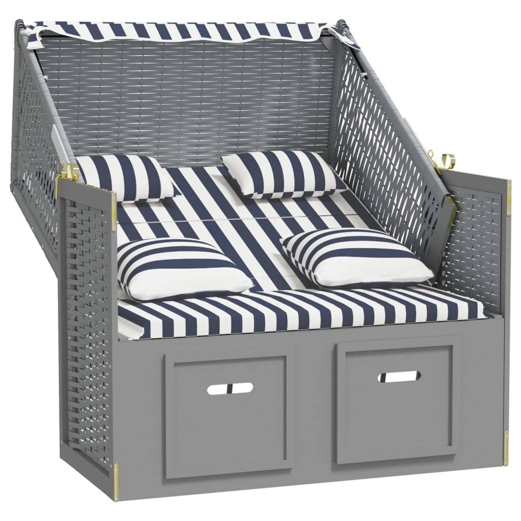 Helloshop26 - Strandkorb avec coussins résine tressée bois solide bleu blanc - Imagen 2