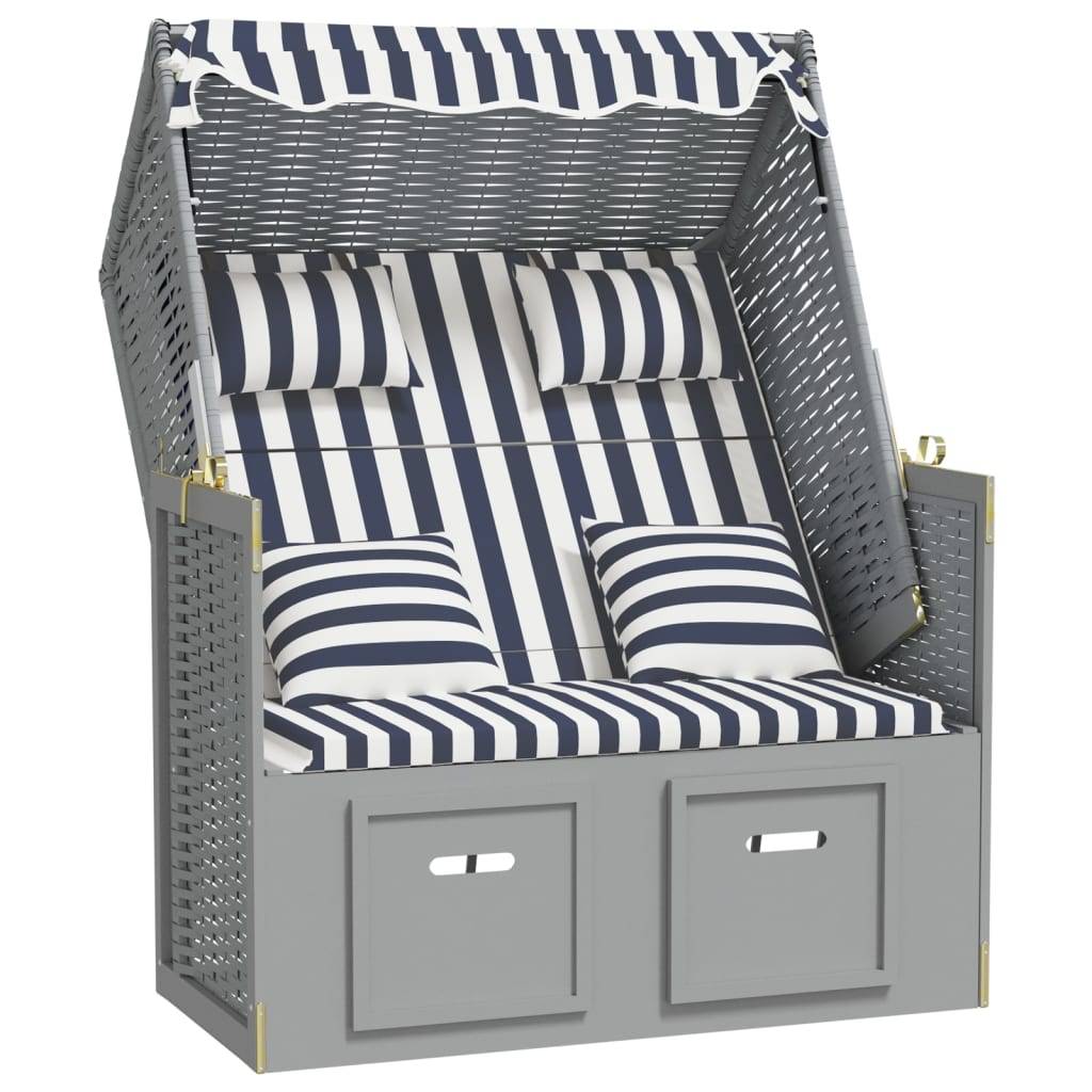 Helloshop26 - Strandkorb avec coussins résine tressée bois solide bleu blanc - Imagen 1