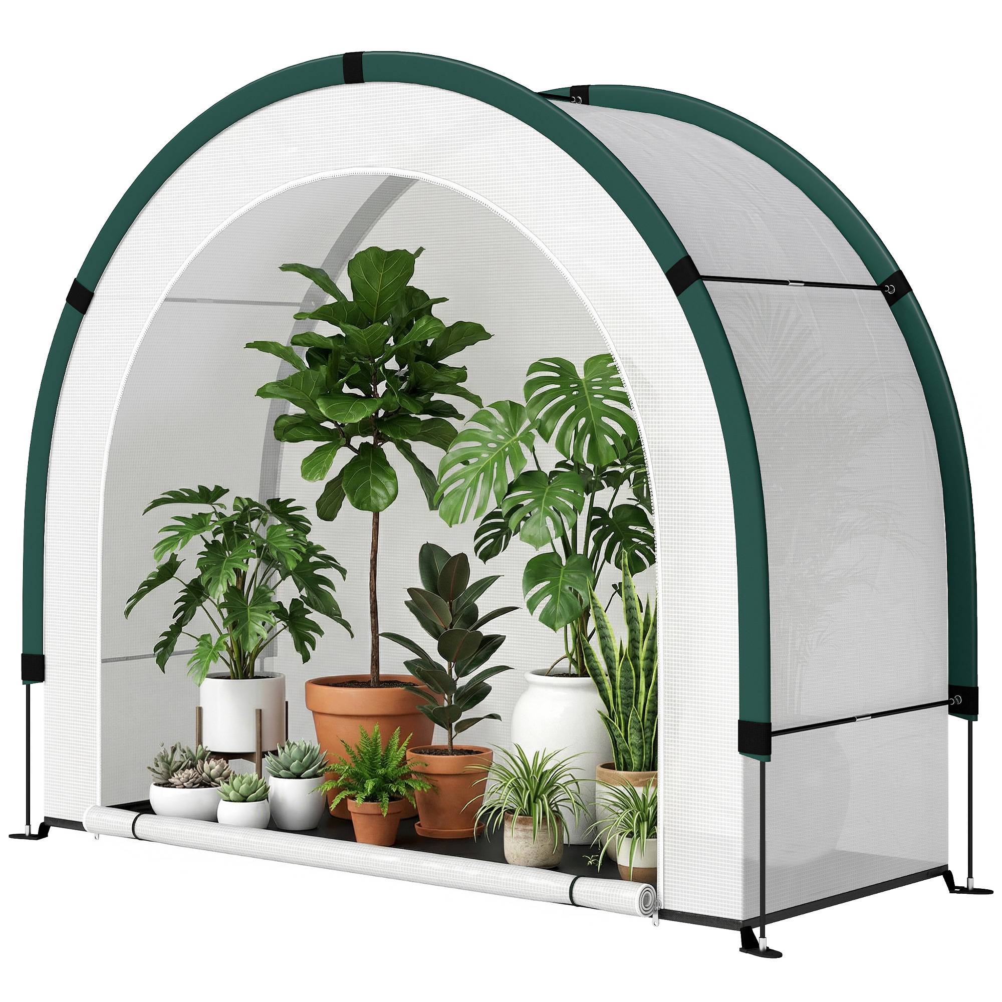 Serre tunnel pliable en PE et fibre de verre vert 200 x 80 x 164 cm - PANGIVO - Image 2
