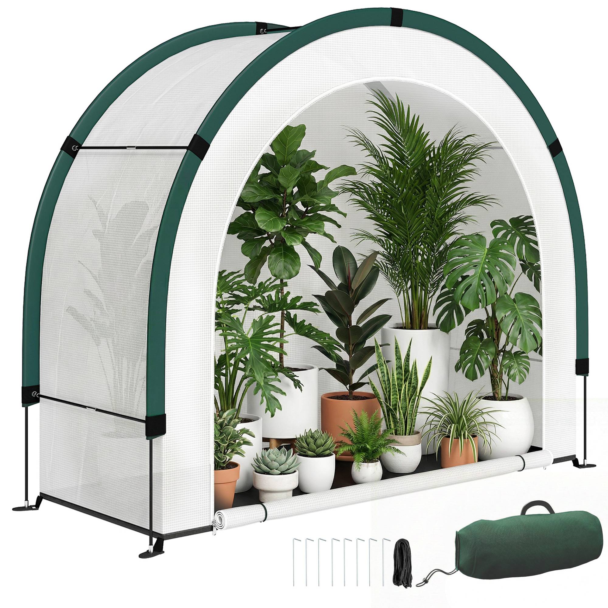 Serre tunnel pliable en PE et fibre de verre vert 200 x 80 x 164 cm - PANGIVO - Image 1