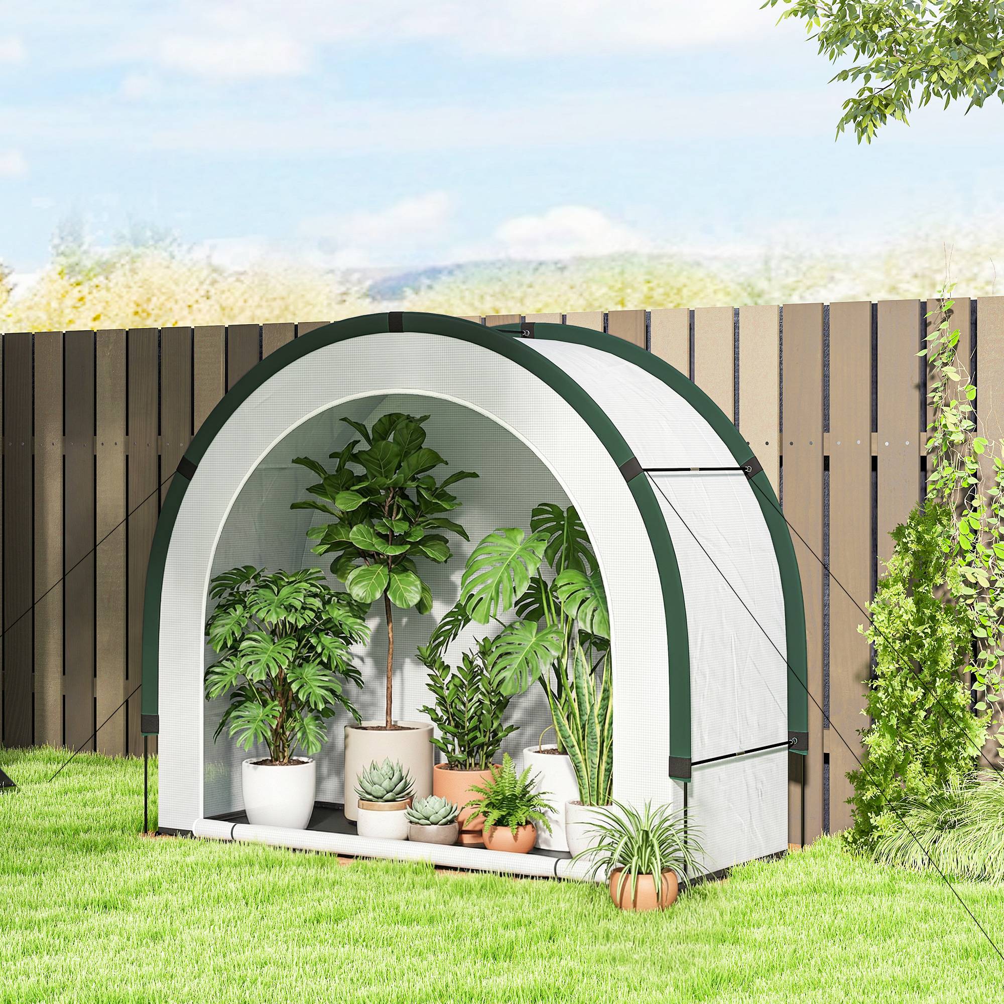 Serre tunnel pliable en PE et fibre de verre vert 200 x 80 x 164 cm — free download
