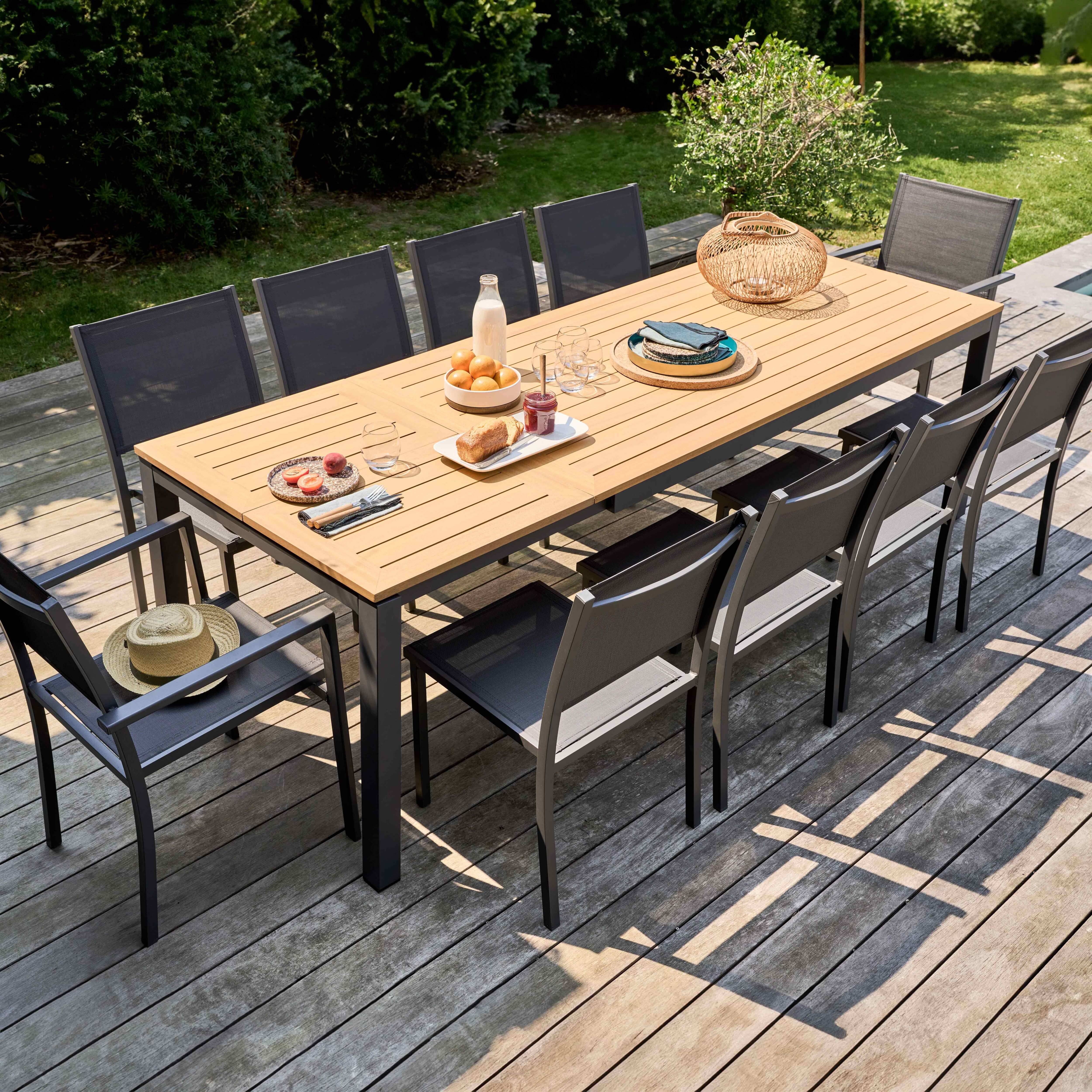 Oviala - Ensemble table de jardin 180/240 cm eucalyptus avec 10 chaises Split - Oviala - Imagen 2
