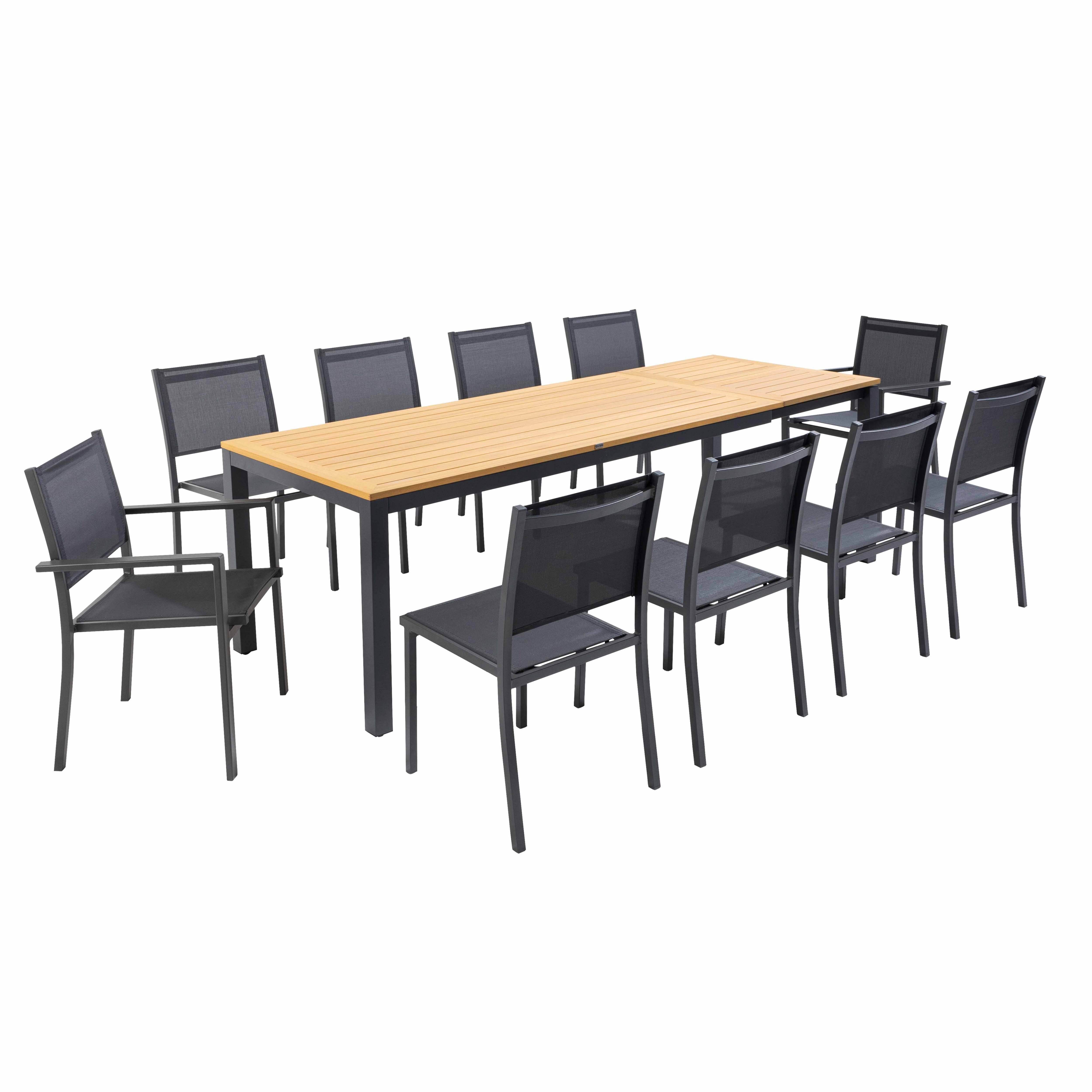 Oviala - Ensemble table de jardin 180/240 cm eucalyptus avec 10 chaises Split - Oviala - Imagen 1