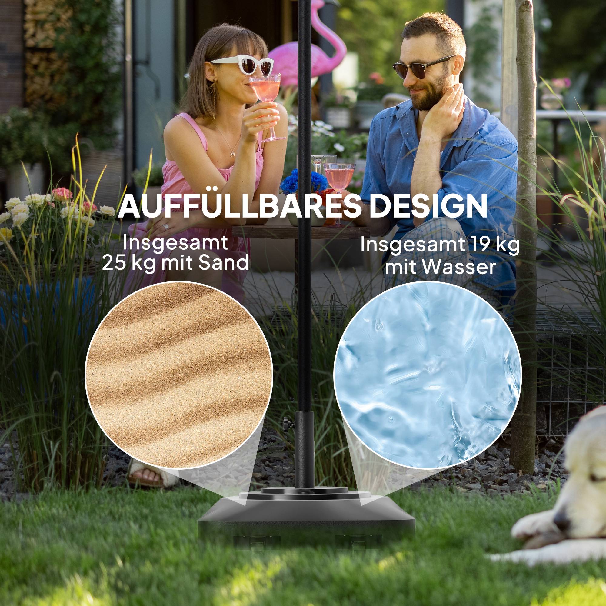 Pied de parasol carré plastique jardin terrasse remplissable à roulettes 48x48cm noir - ComfortXL Outdoor Living - Image 5