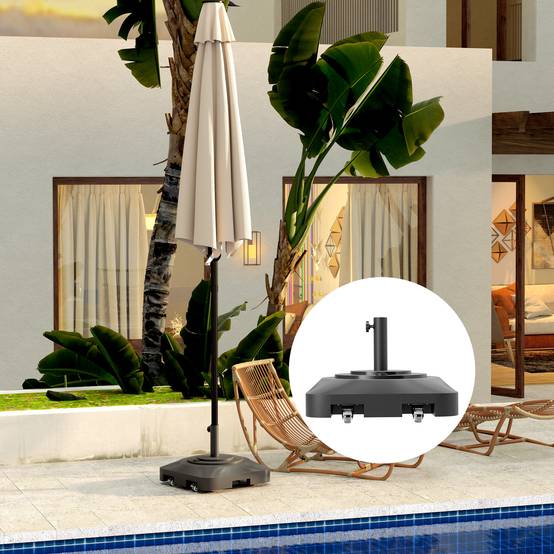 Pied de parasol carré plastique jardin terrasse remplissable à roulettes 48x48cm noir - ComfortXL Outdoor Living - Image 7