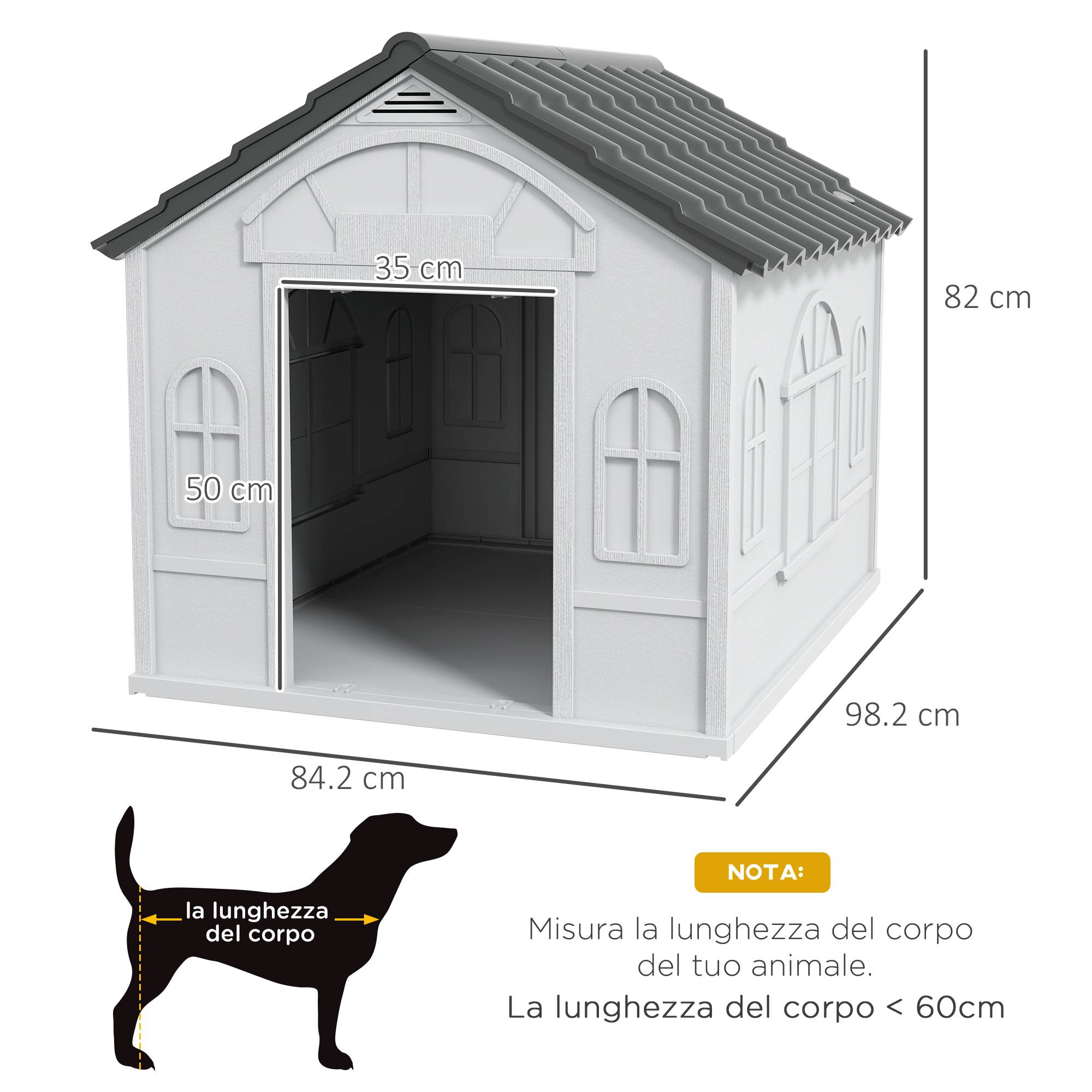 Niche PP étanche pour chien,toit incliné,porte d'entrée,84.2x98.2x82cm gris - Image 5