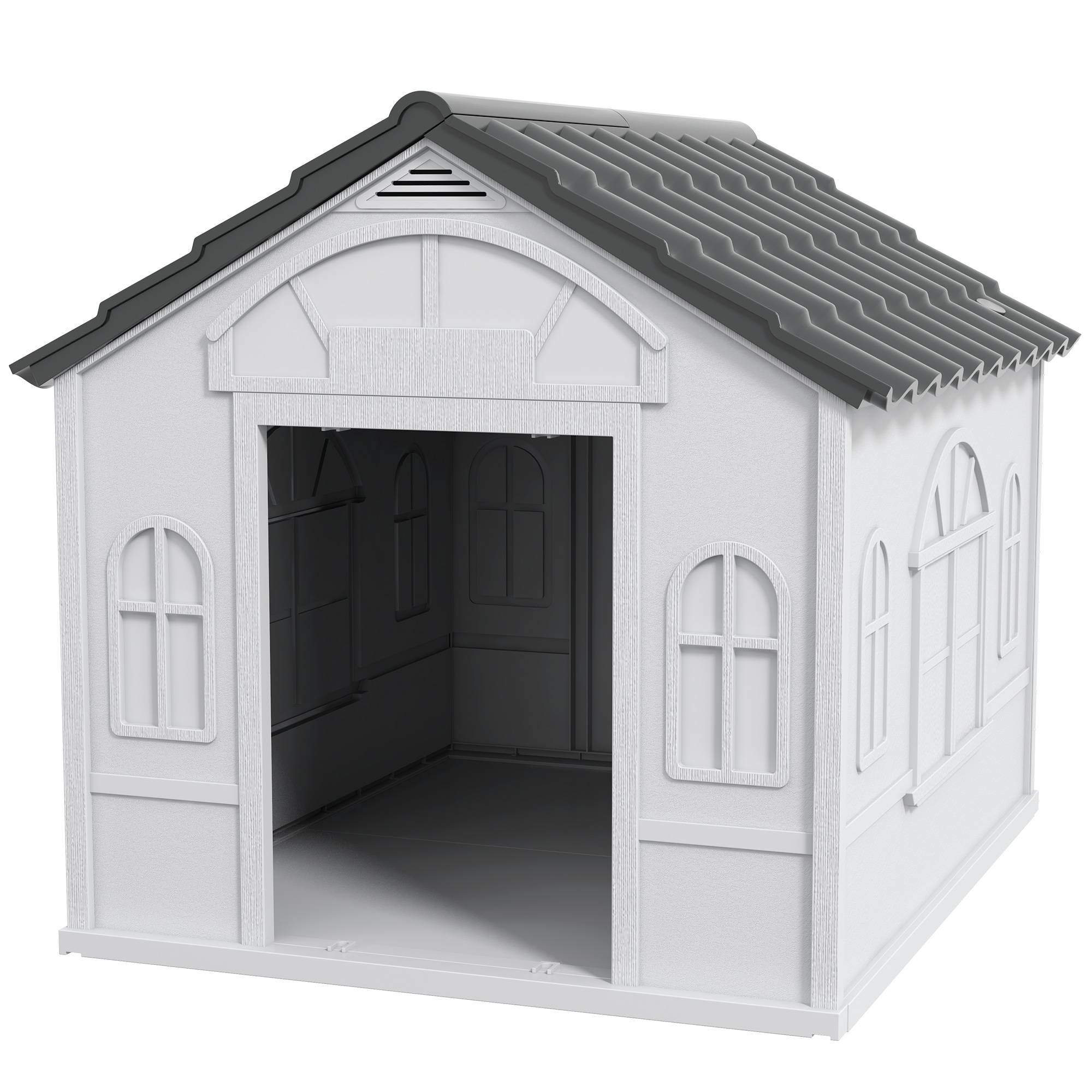 Niche PP étanche pour chien,toit incliné,porte d'entrée,84.2x98.2x82cm gris - Image 2