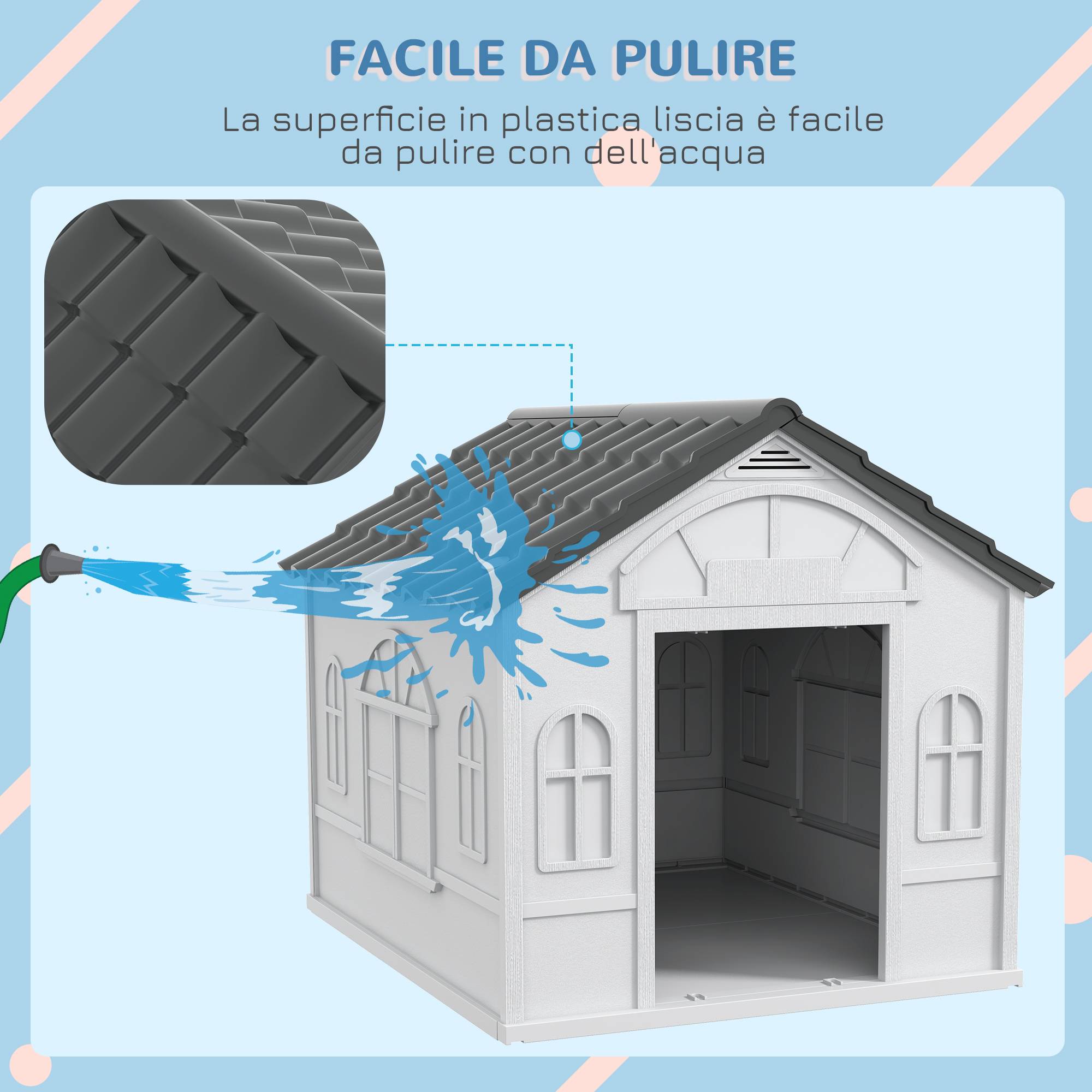 Niche PP étanche pour chien,toit incliné,porte d'entrée,84.2x98.2x82cm gris - Image 7