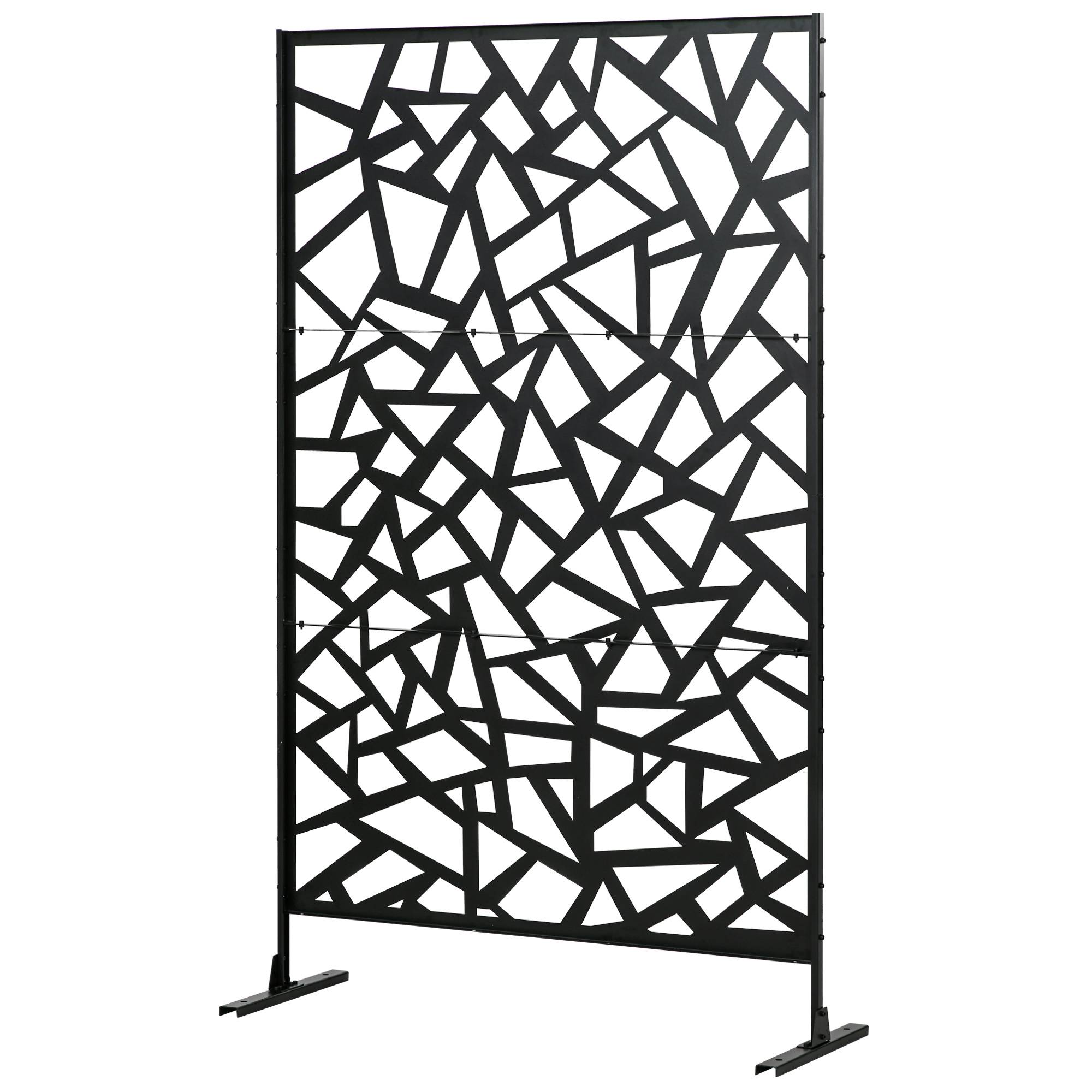 Panneau brise-vue balcon décoratif extérieur à motif géométrique ajouré en acier 122 x 45 x 198 cm noir - Image 2