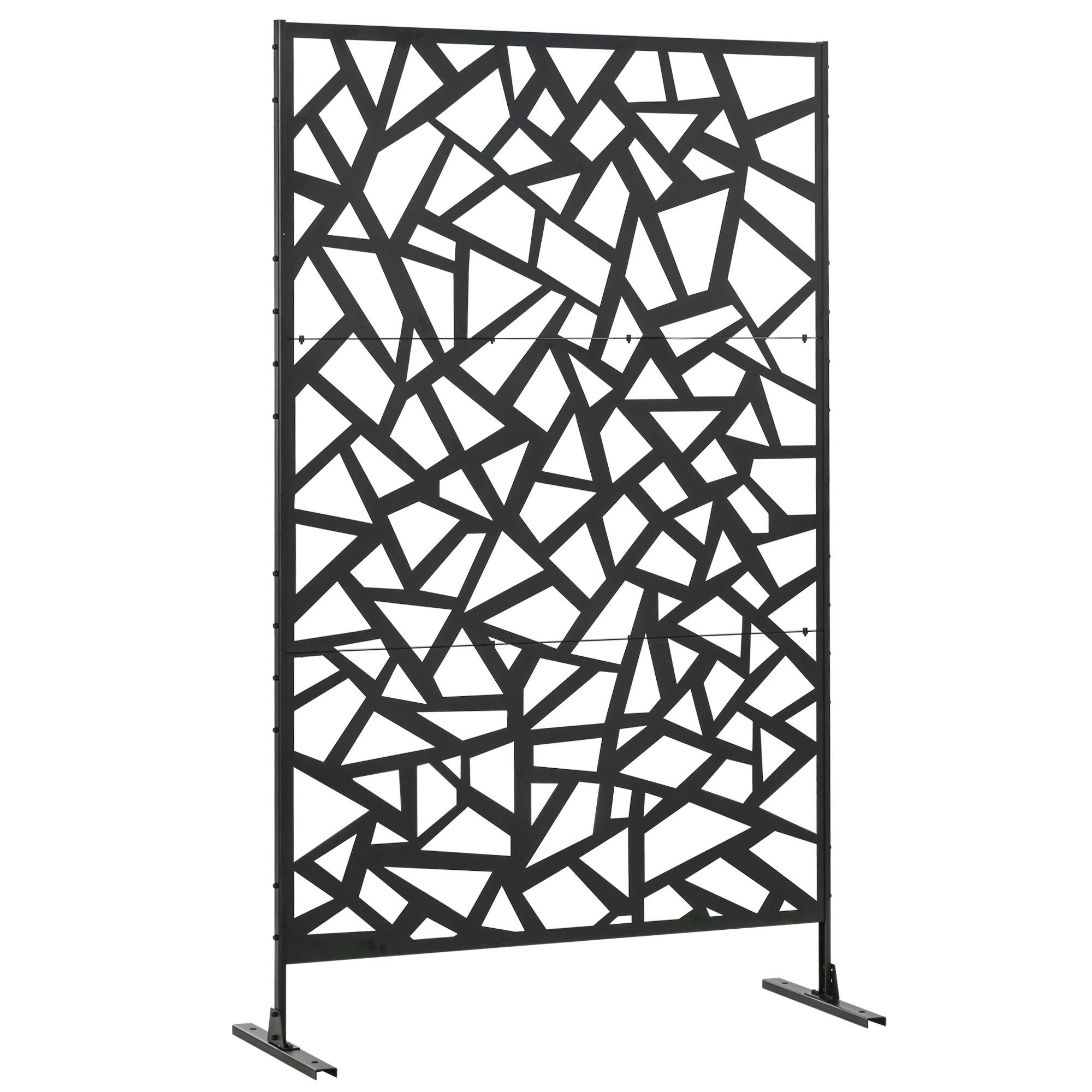 Panneau brise-vue balcon décoratif extérieur à motif géométrique ajouré en acier 122 x 45 x 198 cm noir - Image 1