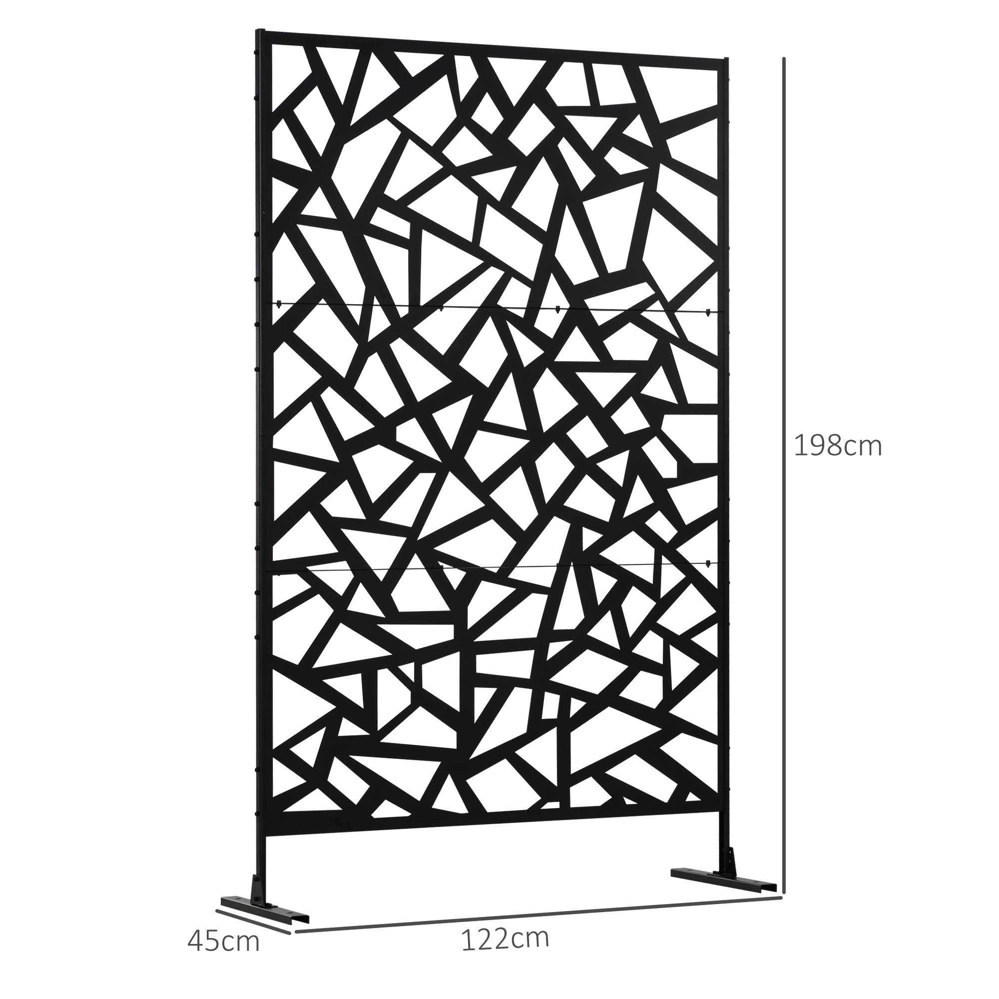 Panneau brise-vue balcon décoratif extérieur à motif géométrique ajouré en acier 122 x 45 x 198 cm noir - Image 5