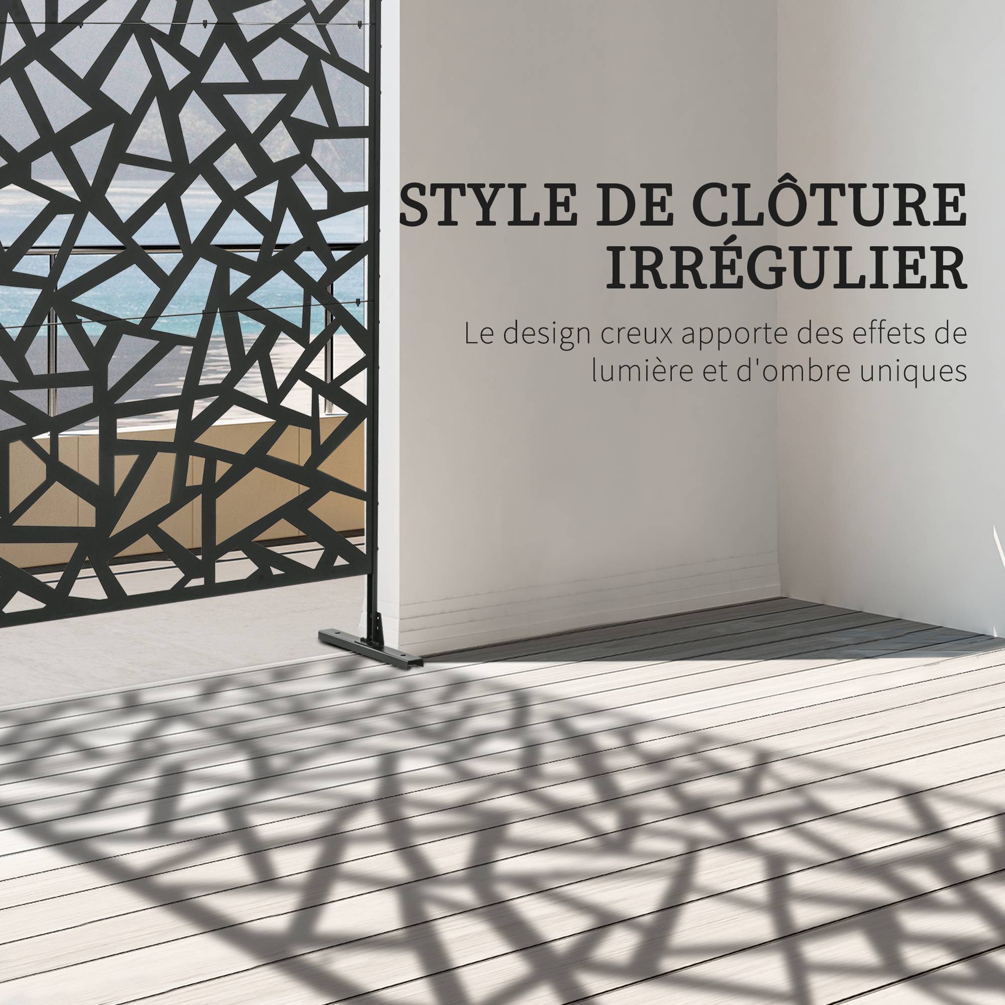 Panneau brise-vue balcon décoratif extérieur à motif géométrique ajouré en acier 122 x 45 x 198 cm noir - Image 6