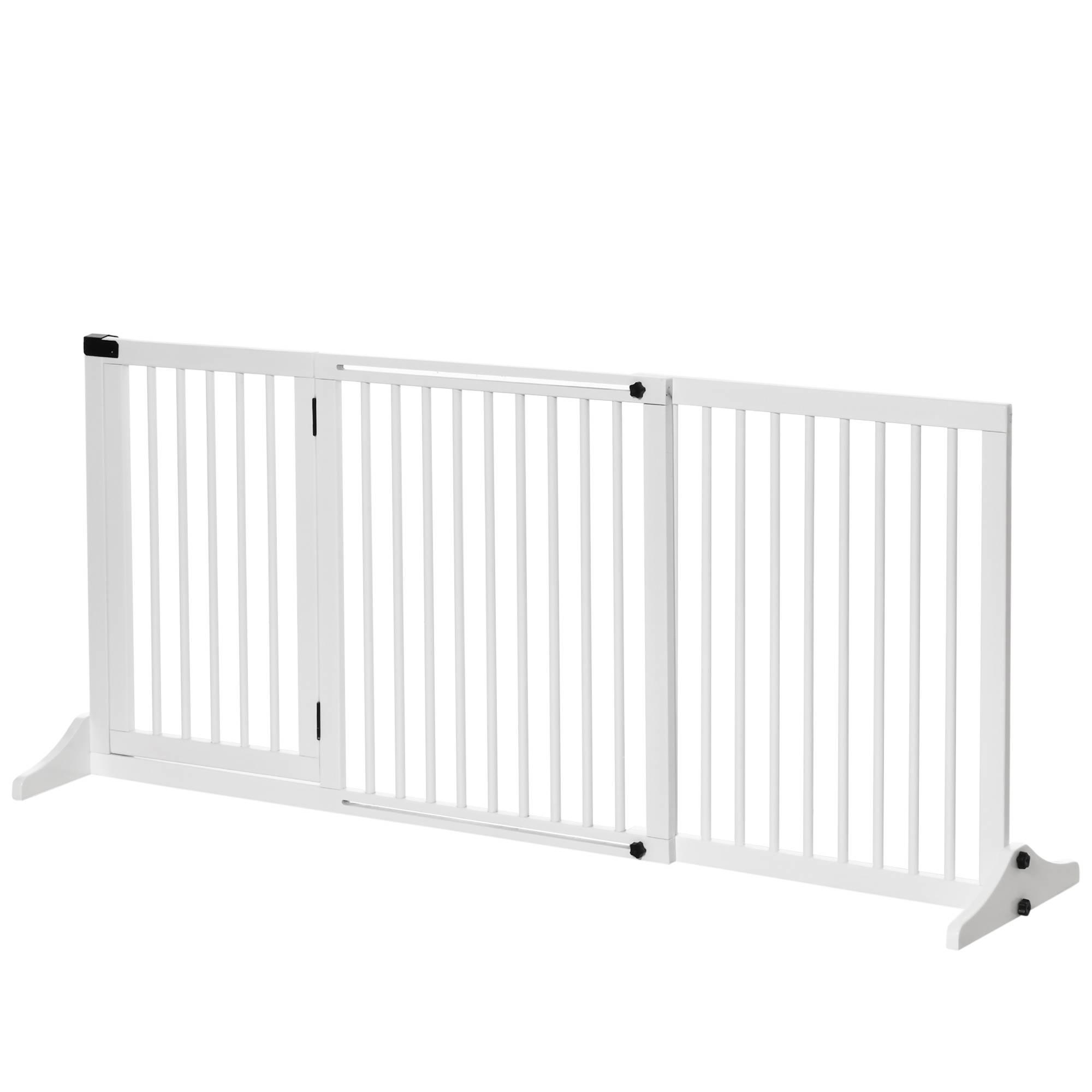 Barrière pour chien autoportante réglable avec pieds 113-166 x 71 cm, bois, escaliers, portes, cuisine, blanc - Image 2