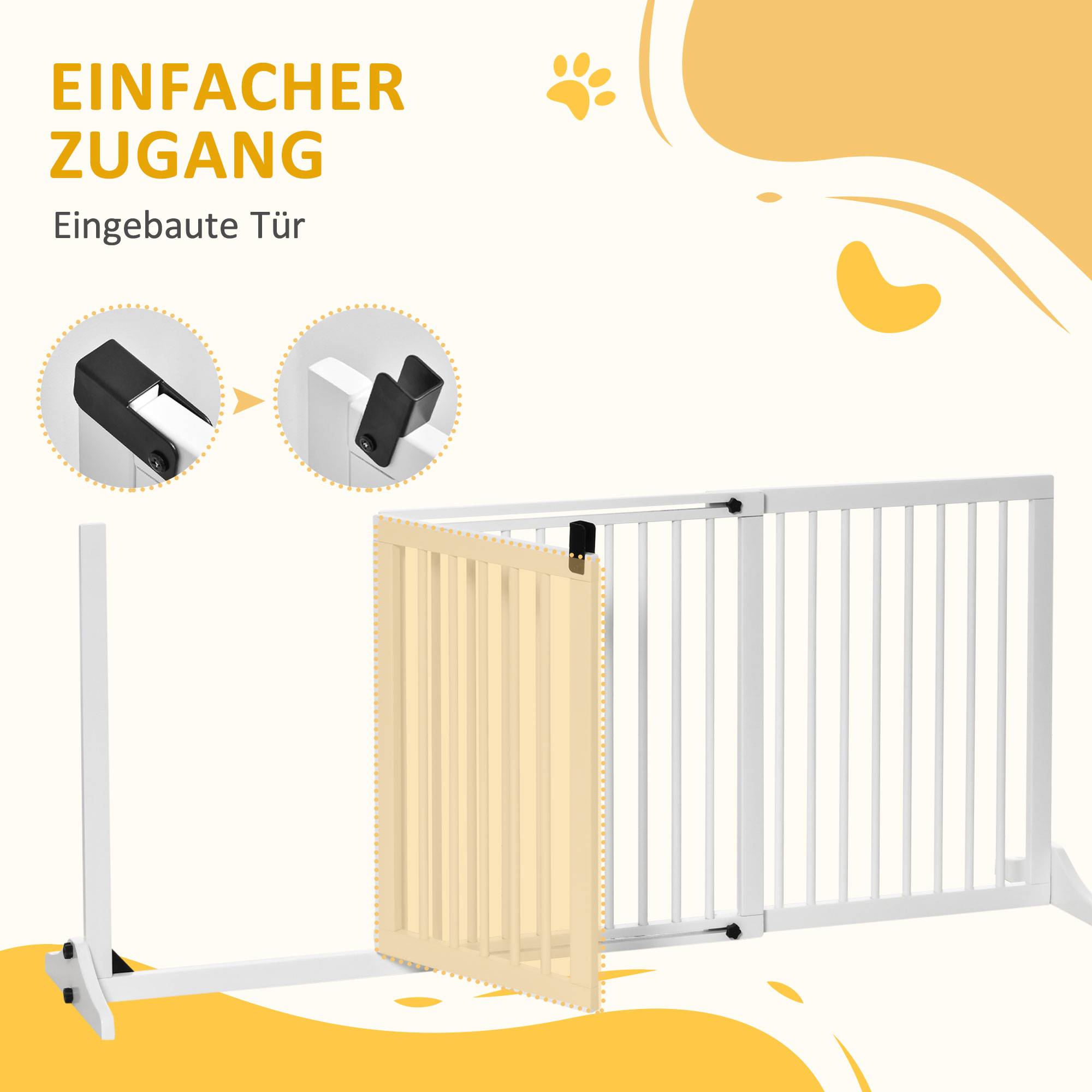 Barrière pour chien autoportante réglable avec pieds 113-166 x 71 cm, bois, escaliers, portes, cuisine, blanc - Image 8
