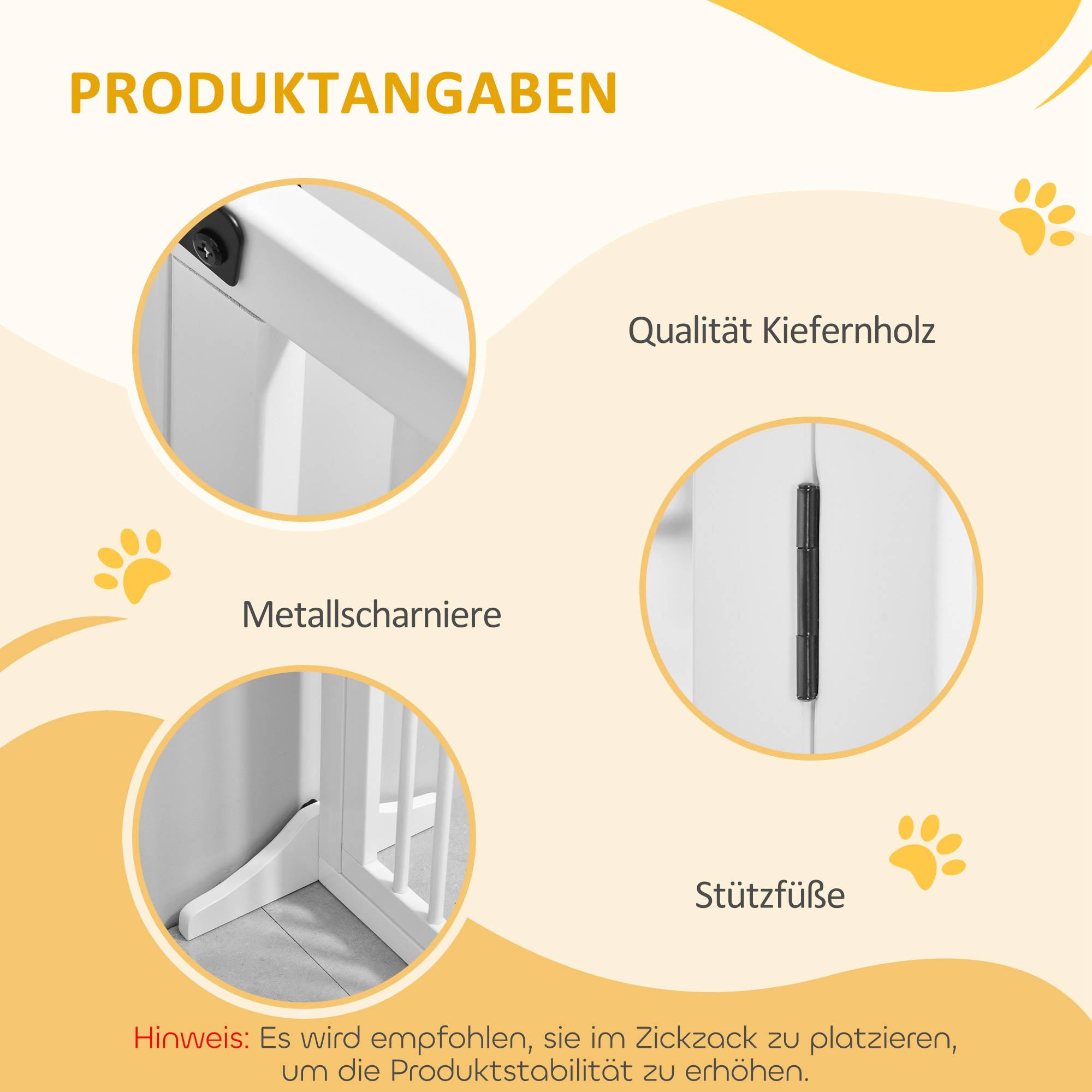Barrière pour chien autoportante réglable avec pieds 113-166 x 71 cm, bois, escaliers, portes, cuisine, blanc - Image 9