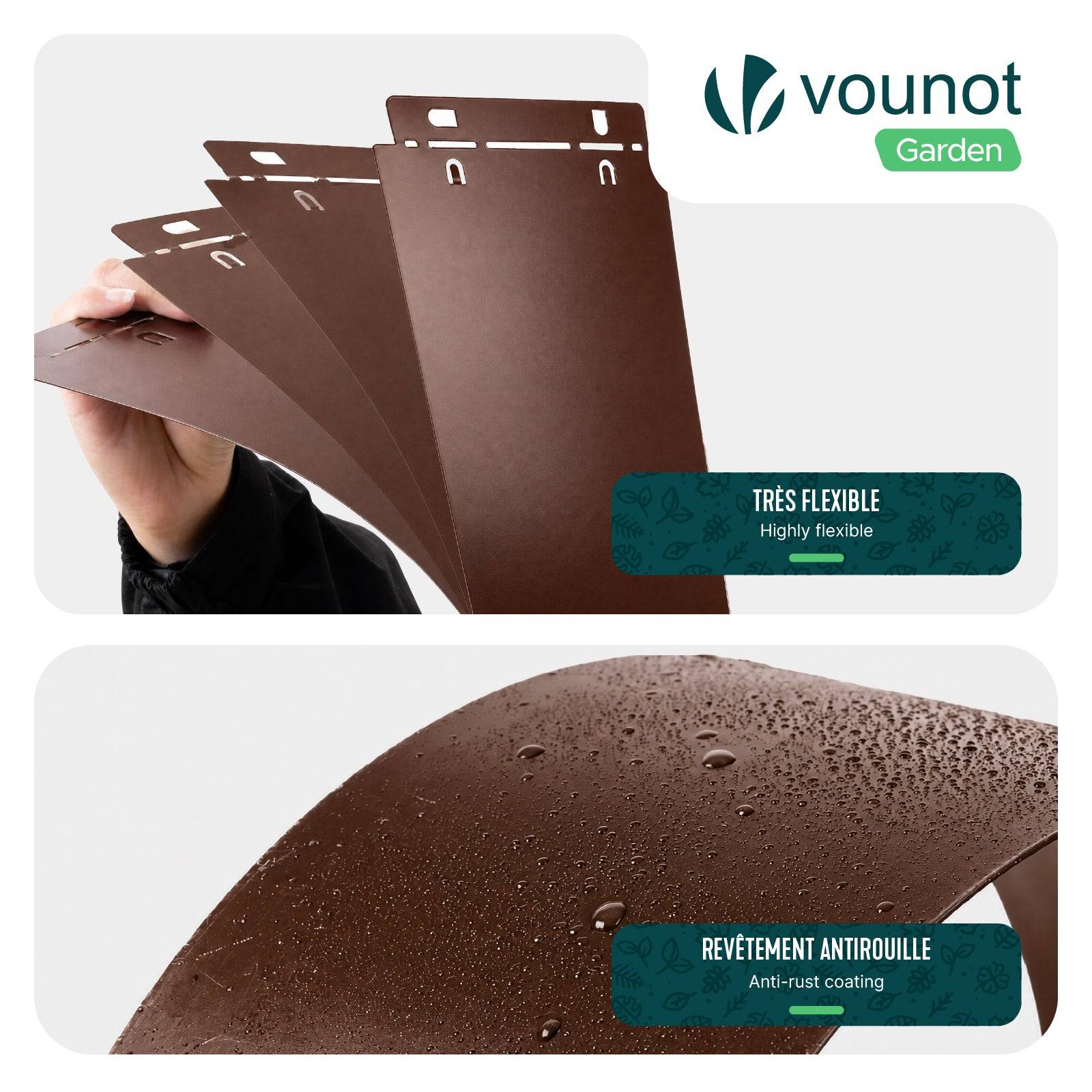 Vounot - Lot de 10 Bordure de jardin en métal flexible 100x18cm marron - clôture gazon antirouille 10m - VOUNOT® - Image 5