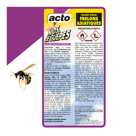 Lot de 4 Aérosols ACTO Spécial NIDS DE GUEPES - Efficacité Professionnelle - Volume spécial Frelons Asiatiques - Image 5