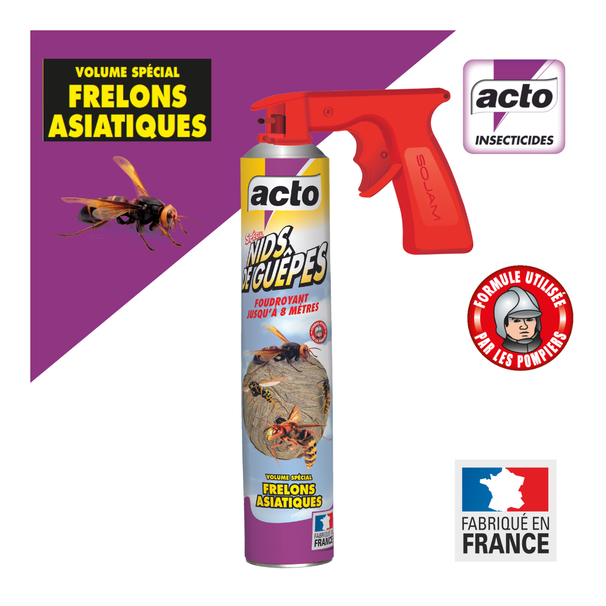 Lot de 4 Aérosols ACTO Spécial NIDS DE GUEPES - Efficacité Professionnelle - Volume spécial Frelons Asiatiques - Image 3