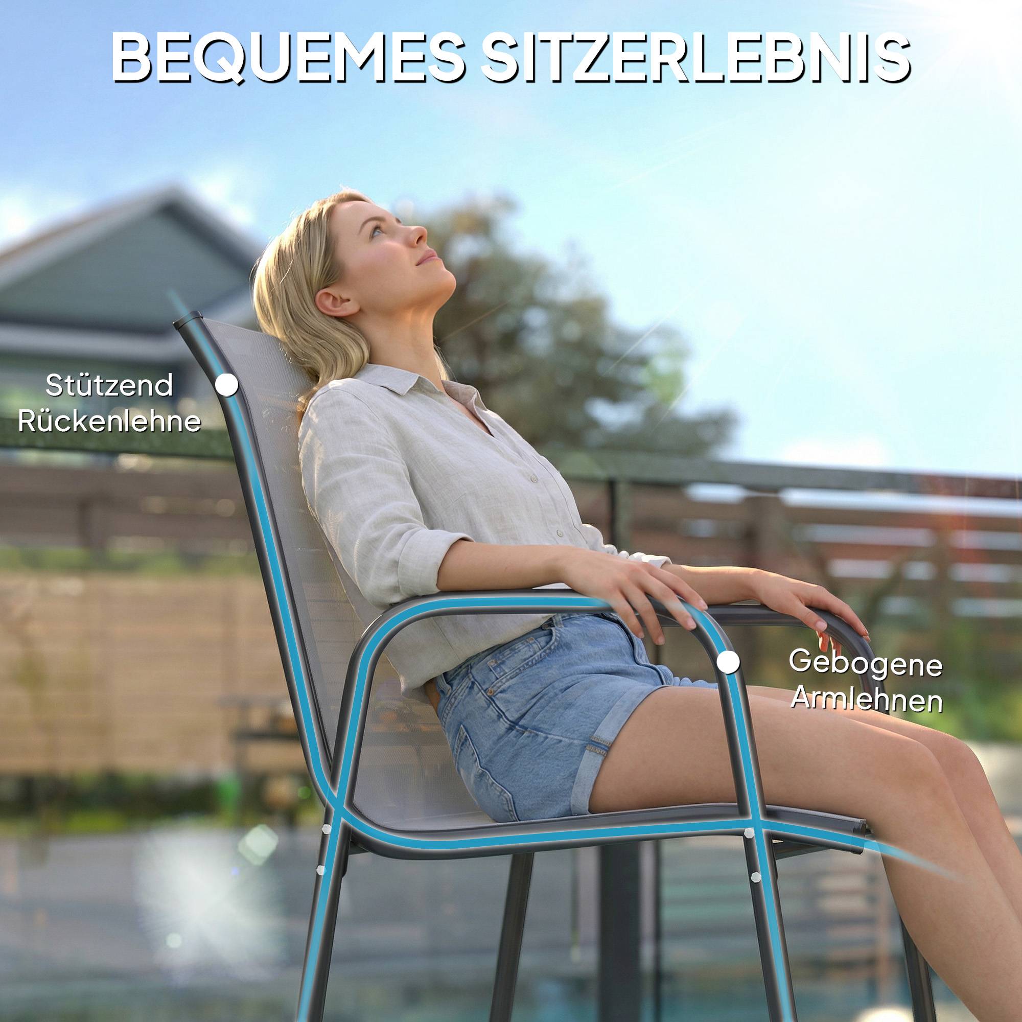 Lot de 4 chaises de jardin empilables, dossier respirant et accoudoirs, capacité 120 kg, meubles de terrasse - Image 5