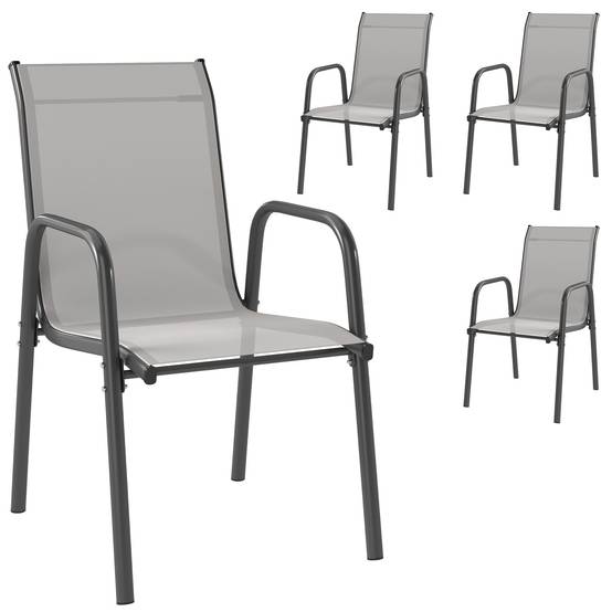 Lot de 4 chaises de jardin empilables, dossier respirant et accoudoirs, capacité 120 kg, meubles de terrasse - Image 1