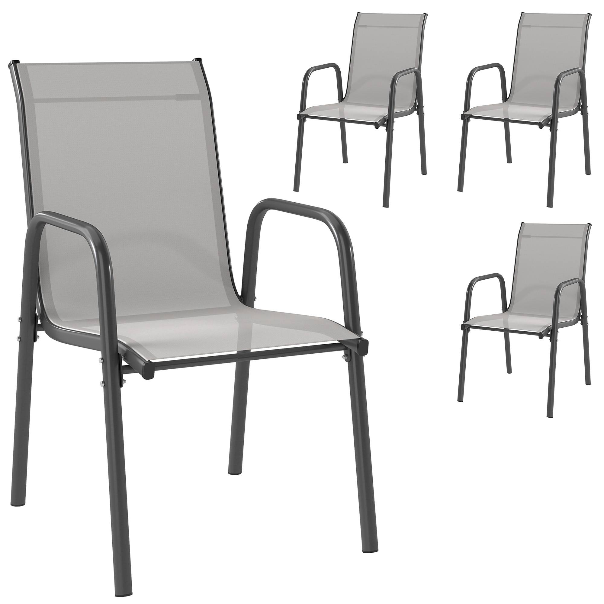 Lot de 4 chaises de jardin empilables, dossier respirant et accoudoirs, capacité 120 kg, meubles de terrasse - Image 1