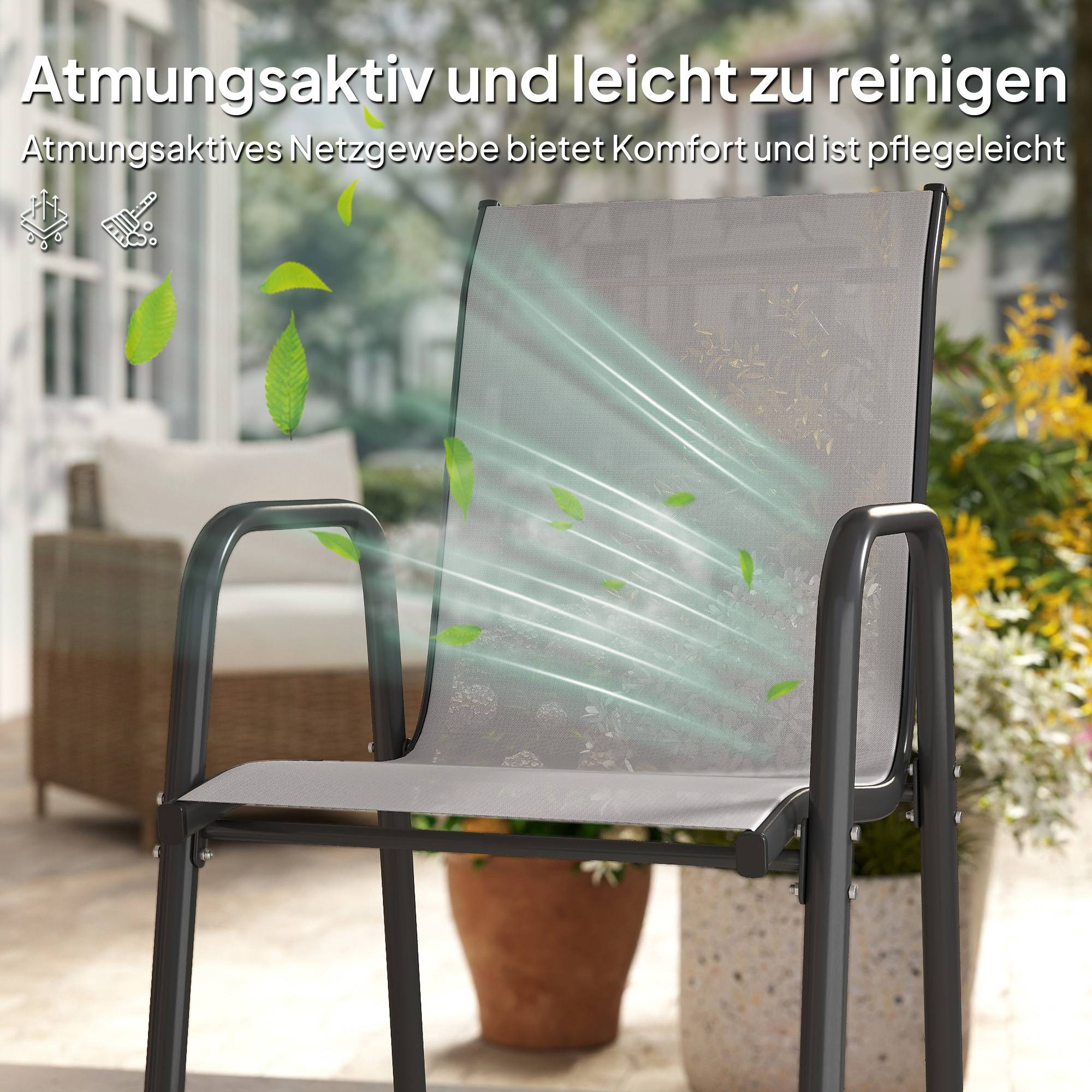 Lot de 4 chaises de jardin empilables, dossier respirant et accoudoirs, capacité 120 kg, meubles de terrasse - Image 7
