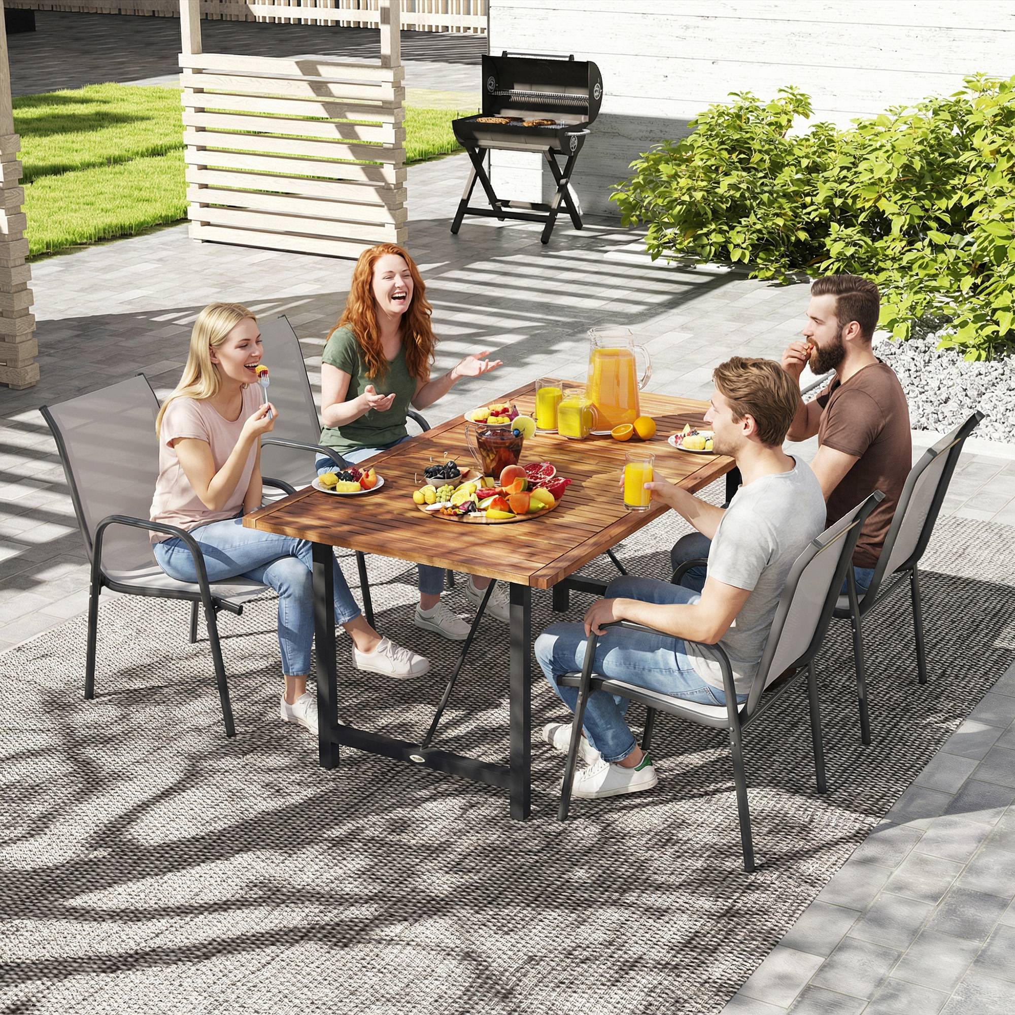 Lot de 4 chaises de jardin empilables, dossier respirant et accoudoirs, capacité 120 kg, meubles de terrasse - Image 9