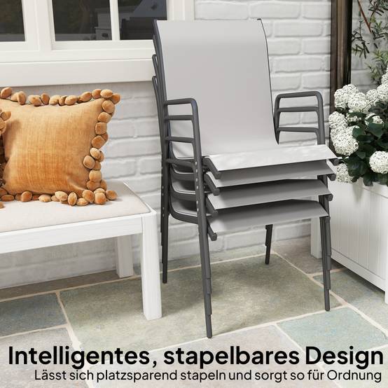 Lot de 4 chaises de jardin empilables, dossier respirant et accoudoirs, capacité 120 kg, meubles de terrasse - Image 6